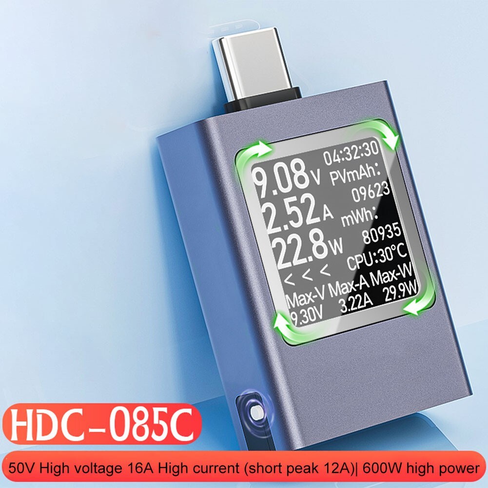 HDC 085C USB C Tester Meter 4 5~50V 0~12A High Compatibility Voltage Current