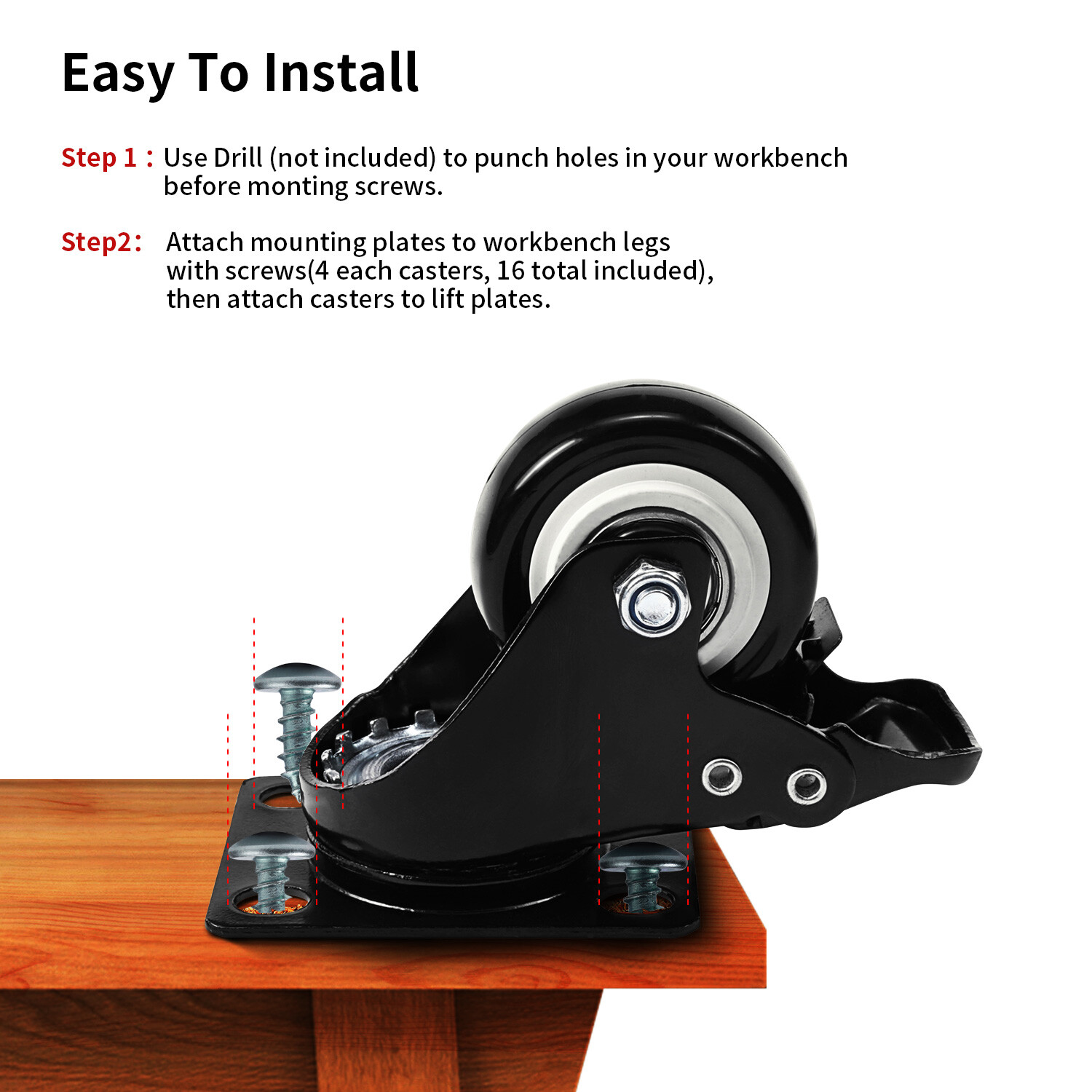 4 Units 2 inches Heavy Duty Universal Caster Wheels With Brake Swivel Top Plate