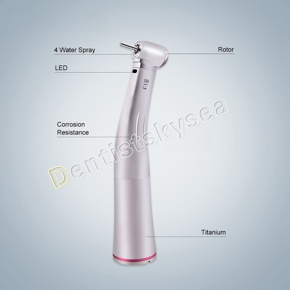 NSK Ti-MAX X95L Style Dental 1:5 LED Fiber Optic Contra Angle Handpiece Red Ring