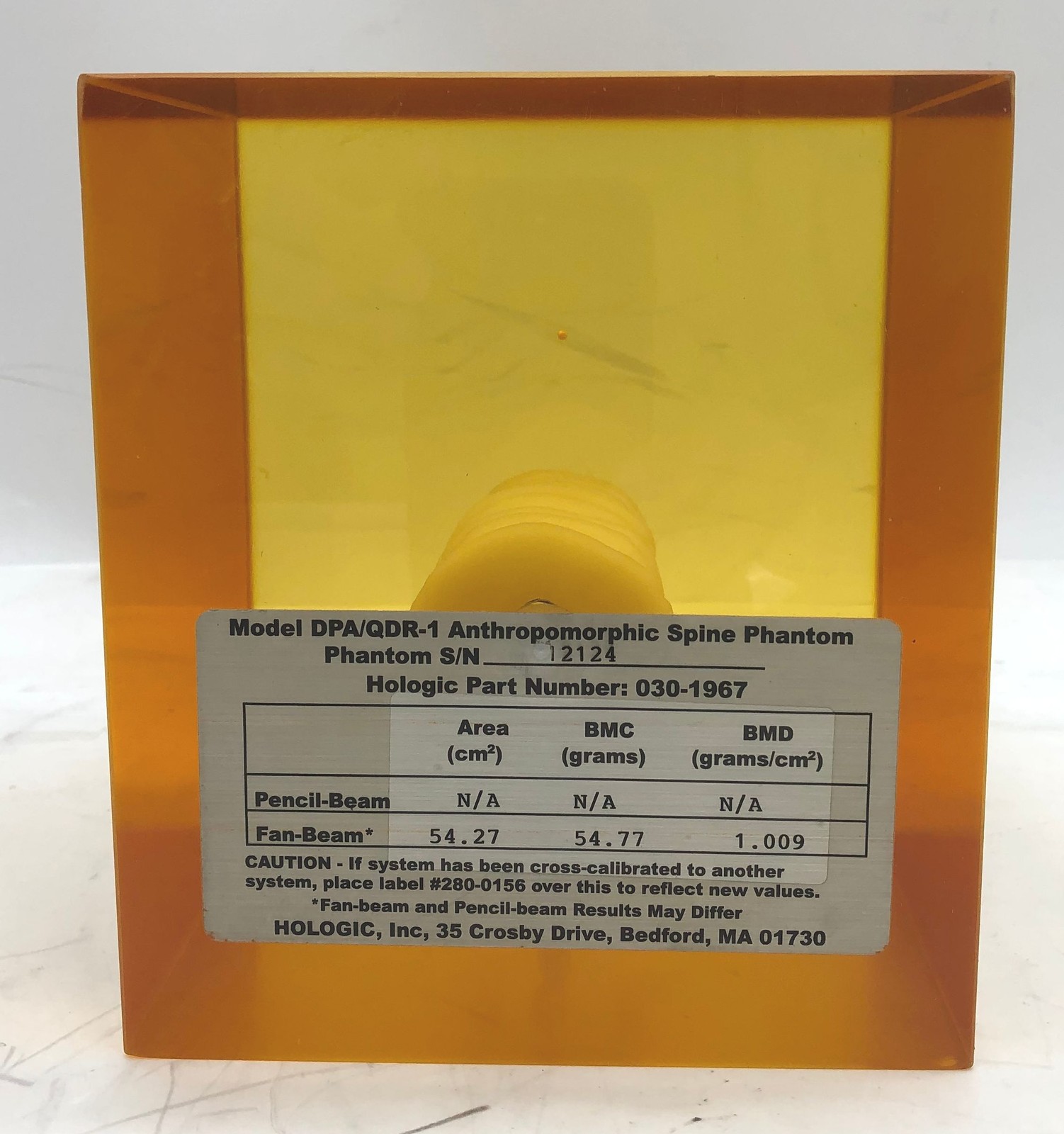 Hologic DPA/QDR-1 Bone Densitometer Anthropomorphic Spine Phantom 030-1967