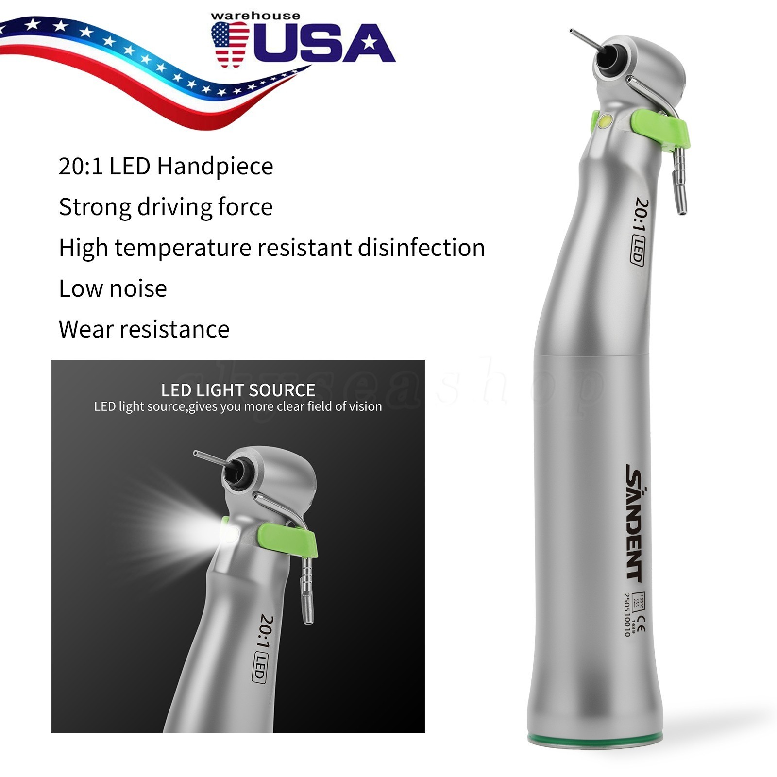 20:1 Dental LED Implant Contra Angle Handpiece for W H Surgical Motor SANDENT