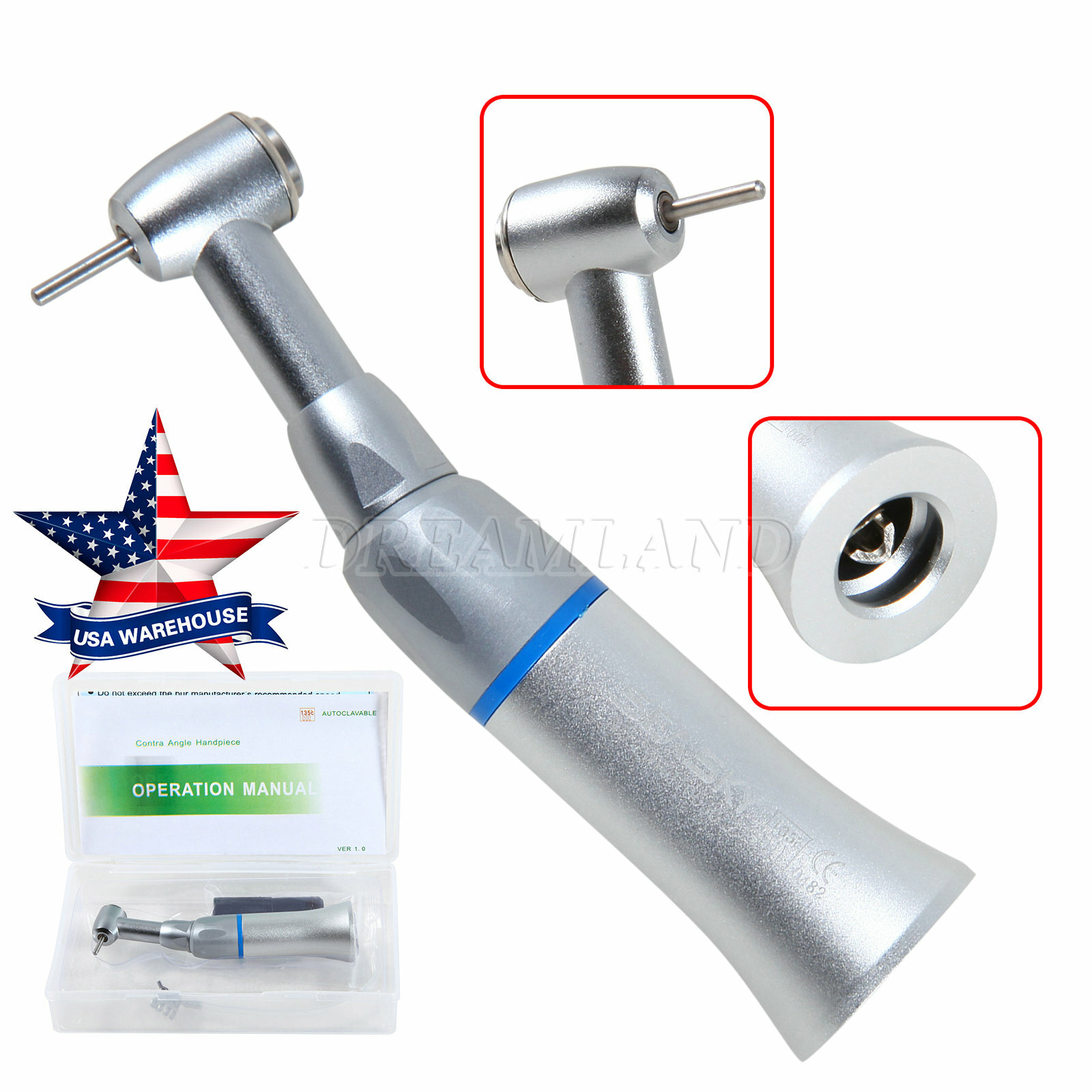 Dental Push Button Contra Angle fit FG1.6mm Burs Low Speed Handpiece 1:1 hb