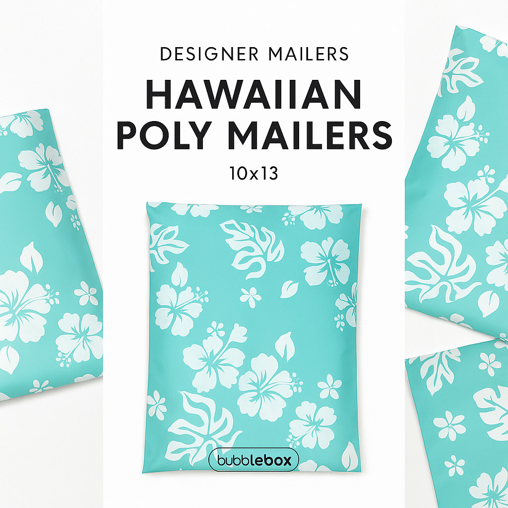 Hawaiian Teal Poly Mailers 10×13 Shipping Envelopes Cute Designer Bags Seal Self