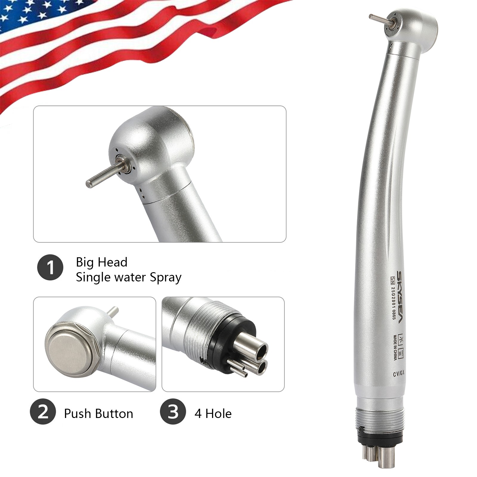 SKYSEA Dental High Fast Speed Turbine Handpiece Big Head 4 Hole Single Spray