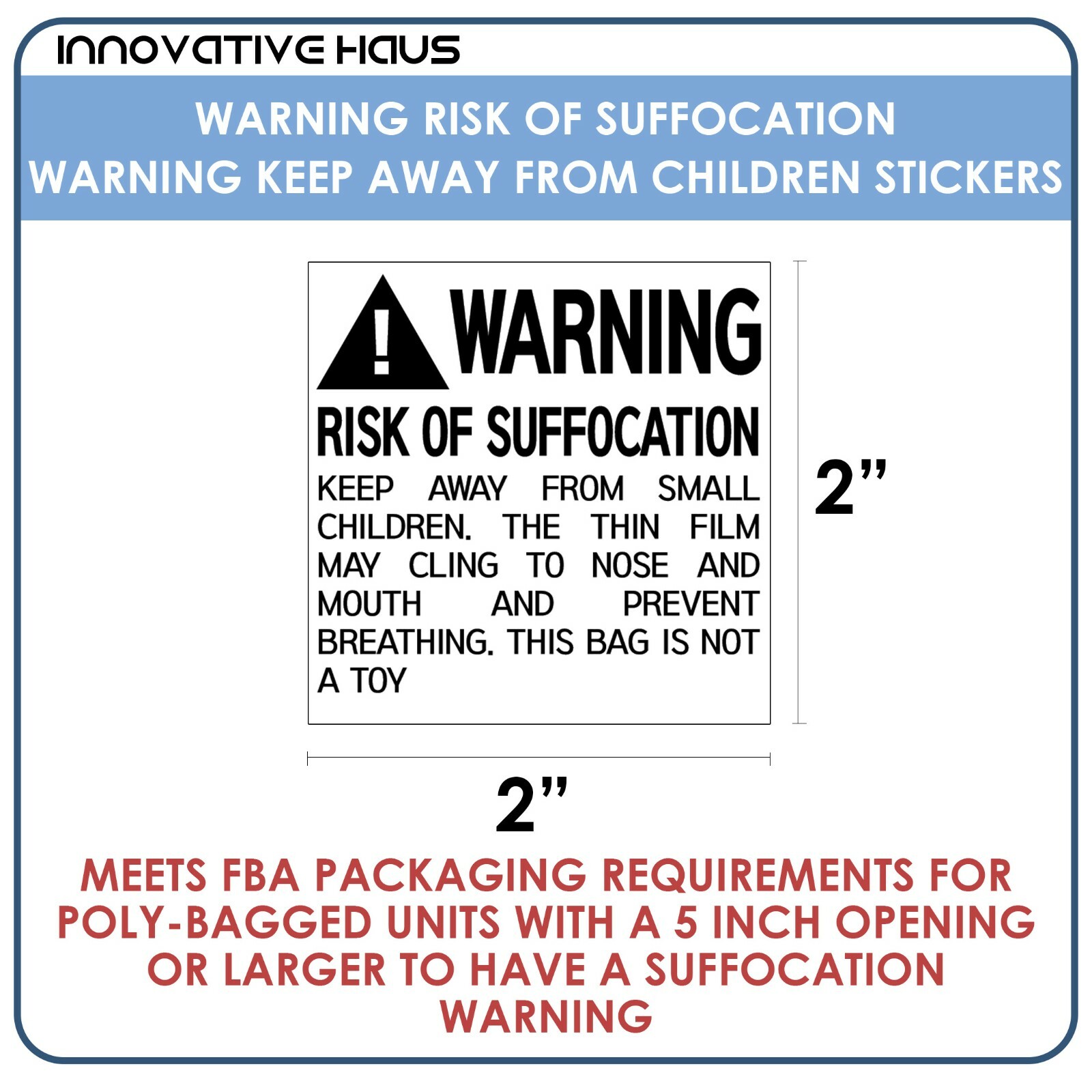 Innovative Haus 5 Rolls x 500 Labels (2,500 Total) Risk of Suffocation Warning