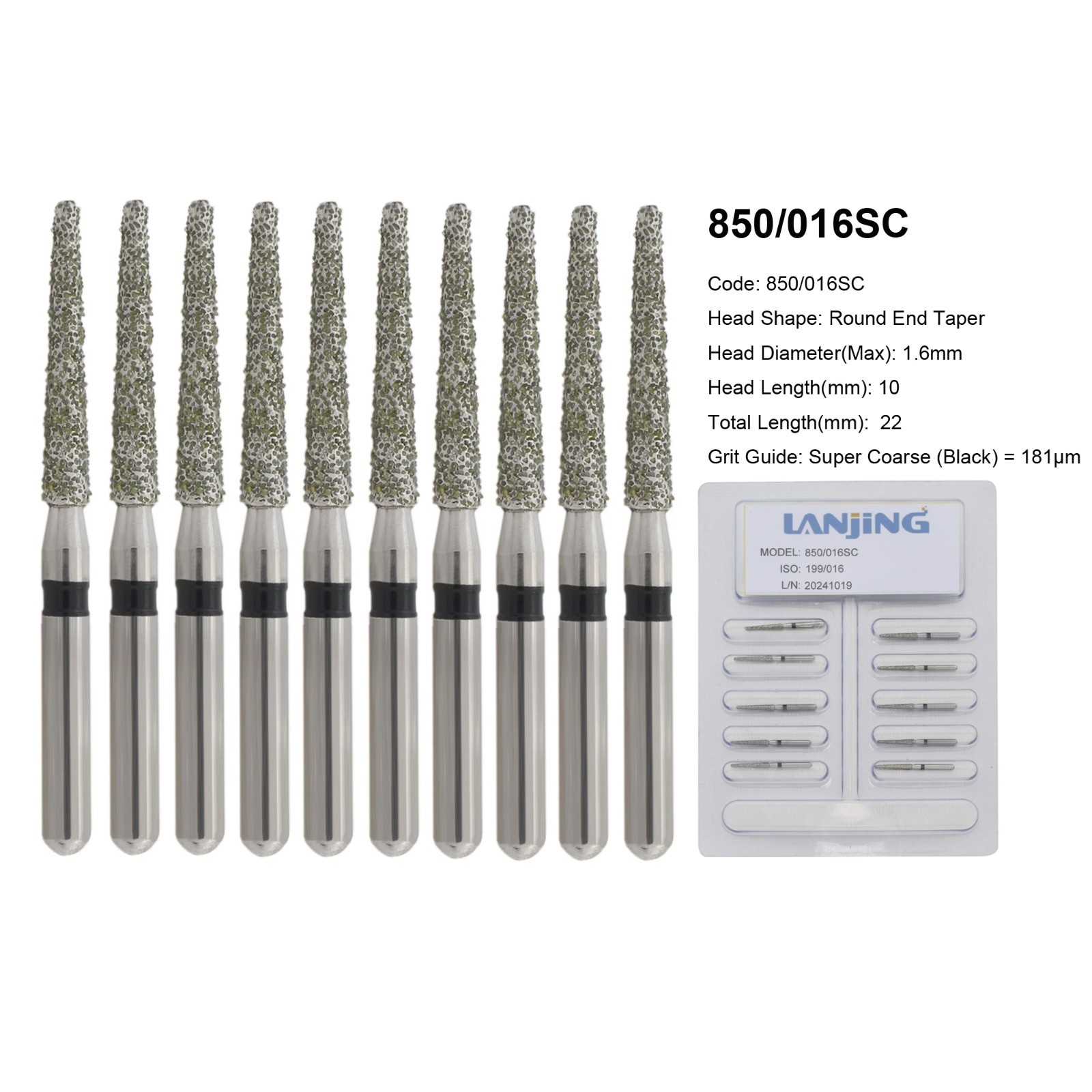 Dental Diamond Burs FG Round End Taper Super Coarse Fine Grit High Speed 856 850