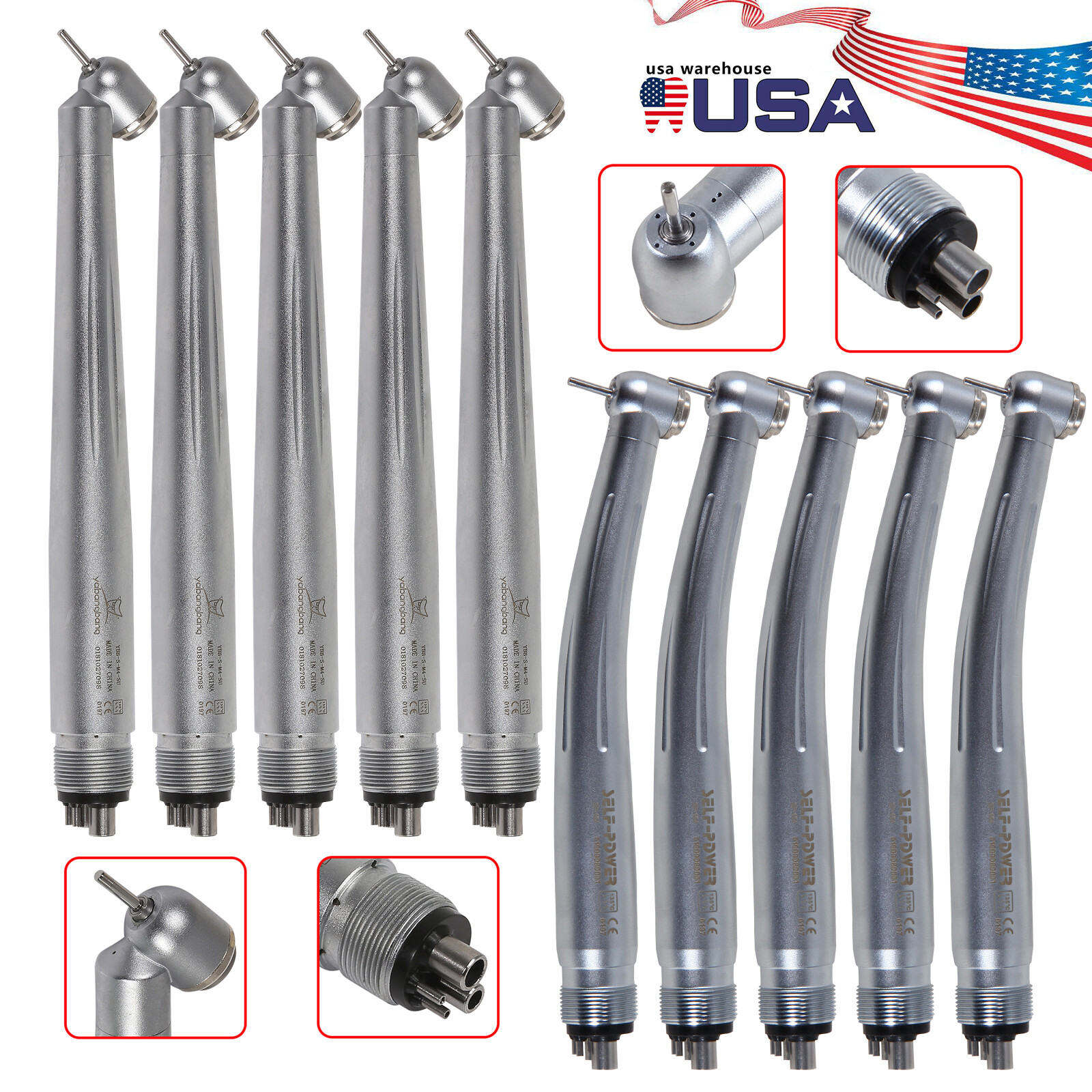 1-5* Dental Standard / 45° Angle Head High Speed Handpiece Air Turbine 4Holes