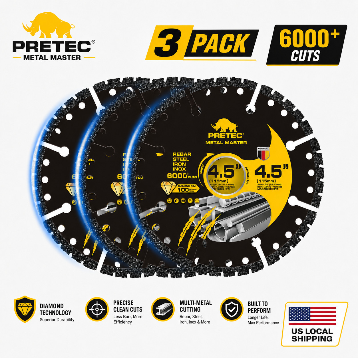 4.5″Diamond Cut Off Wheel 3Pack,Metal Cutting Disc 4-1/2″x7/8″ for Angle Grinder