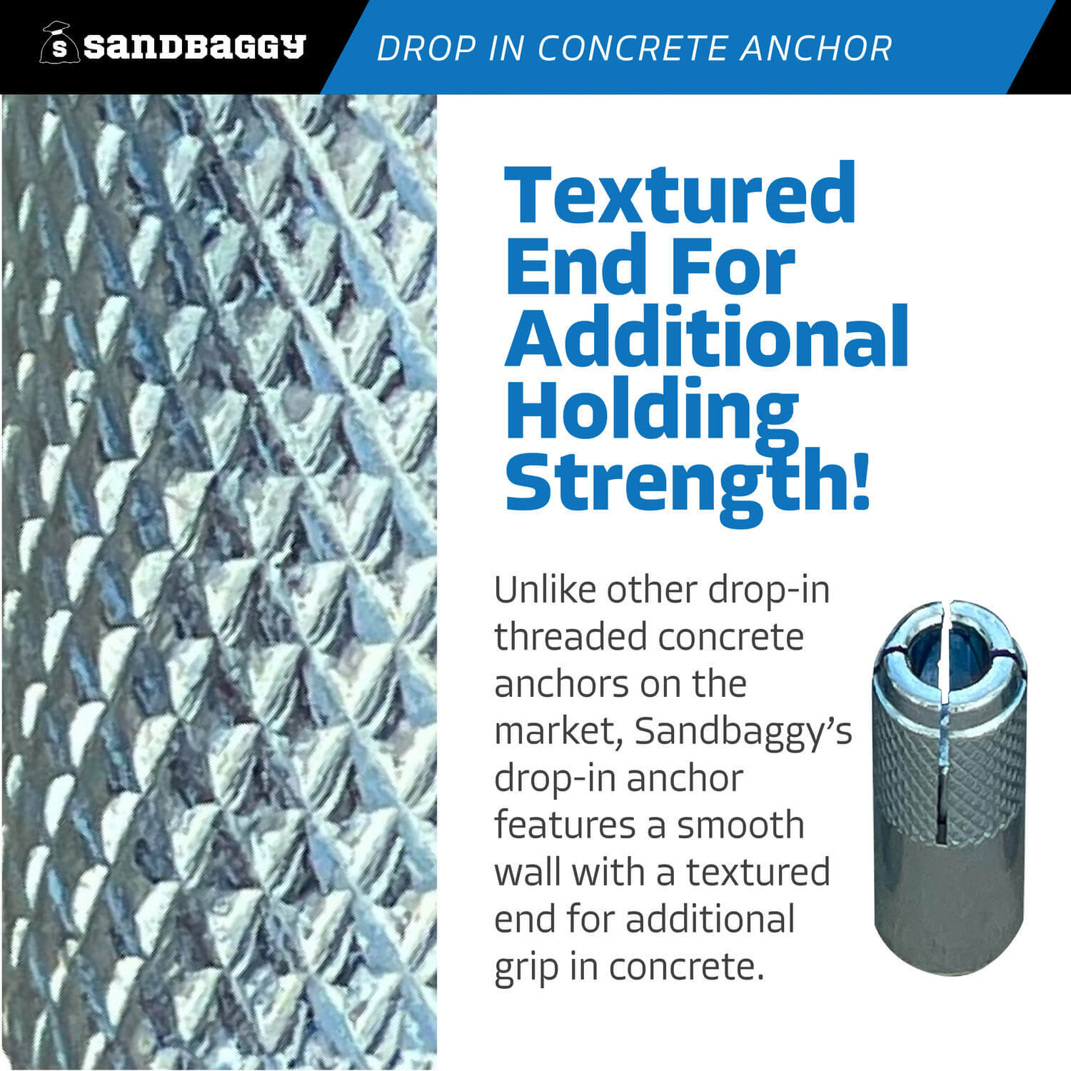 Sandbaggy 1/2″ Drop In Concrete Anchor – Coil Threaded (Zinc Plated)