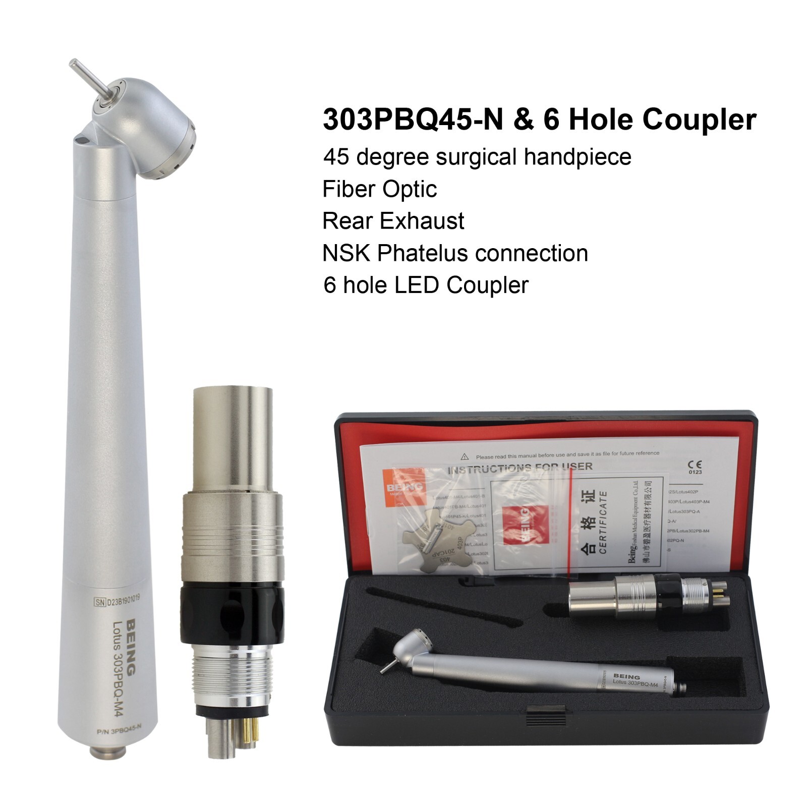 BEING Dental Surgical Handpiece 45 Angle Rear Exhaust Fiber Optic Kavo NSK Fit