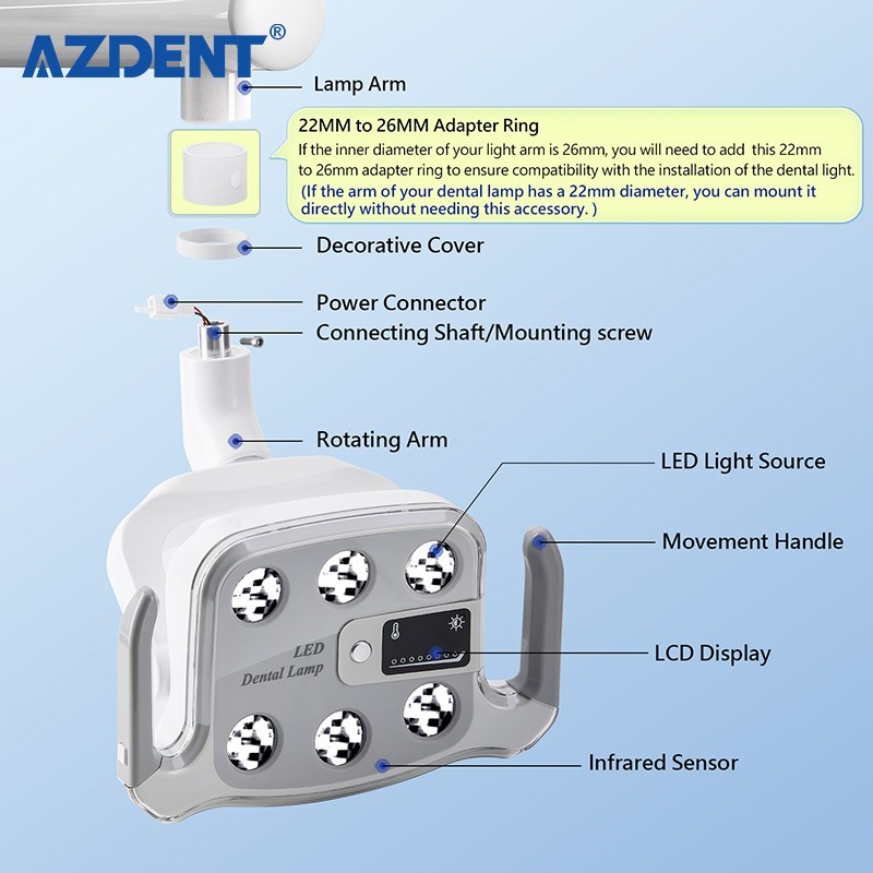Dental 6 LED Lamp Oral Light Lamp For Unit Chair with LCD Display 3Yellow+3White