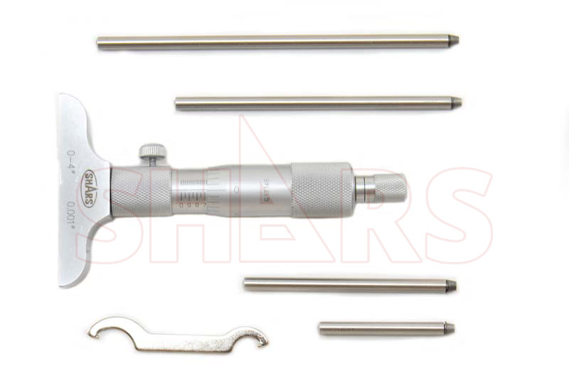 SHARS 0- 4″ DEPTH MICROMETER 2.5″ BASE .001″ SATIN HARDENED NEW P}
