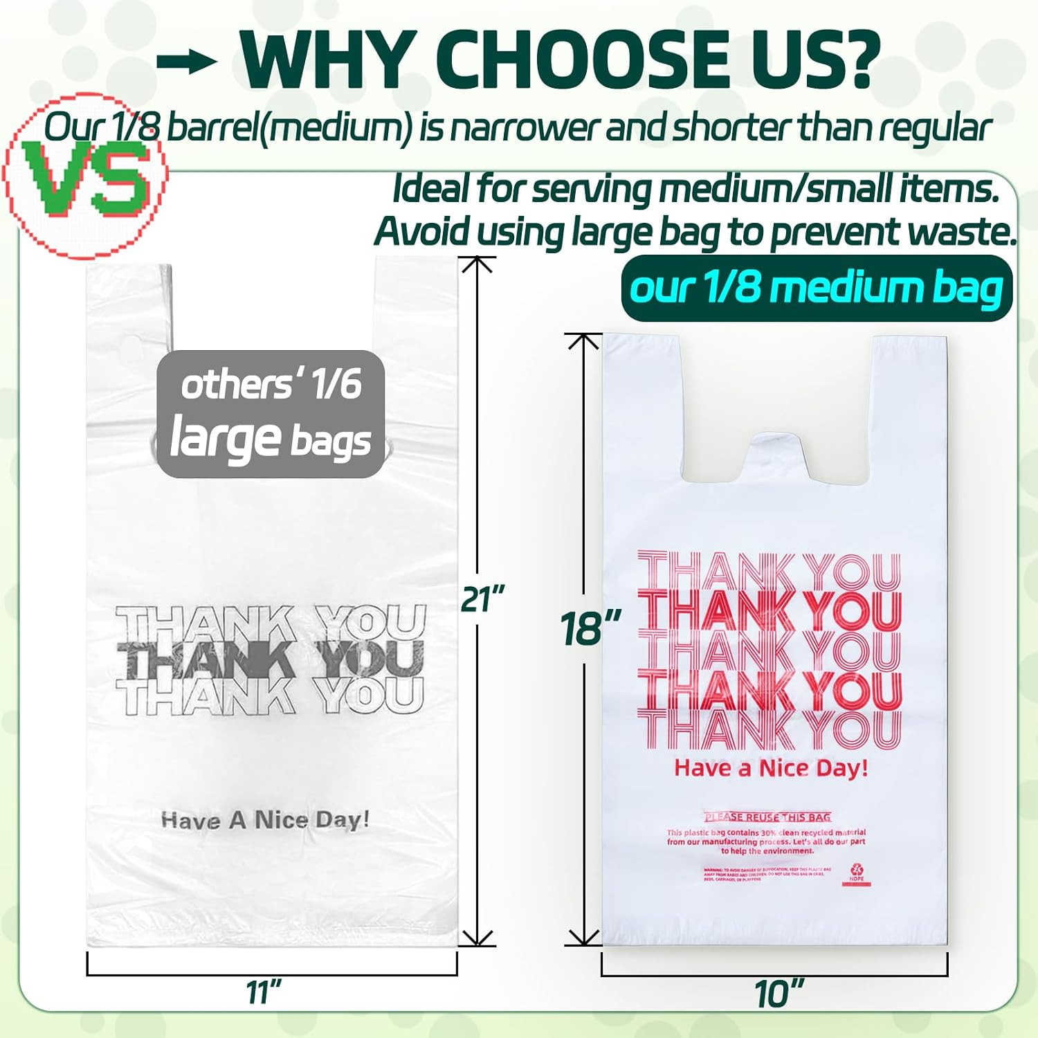 Medium Size 100 Count Plastic Bags with Handles, T-Shirt Bags, Thank You bags, S
