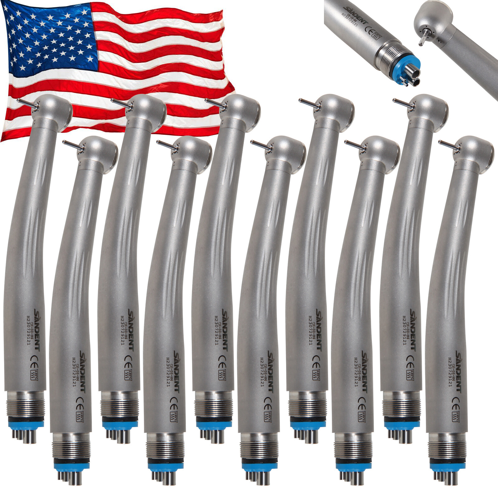 10pcs Dental High Speed Handpiece 4Hole Ceramic Rotor Standard head Single Spray