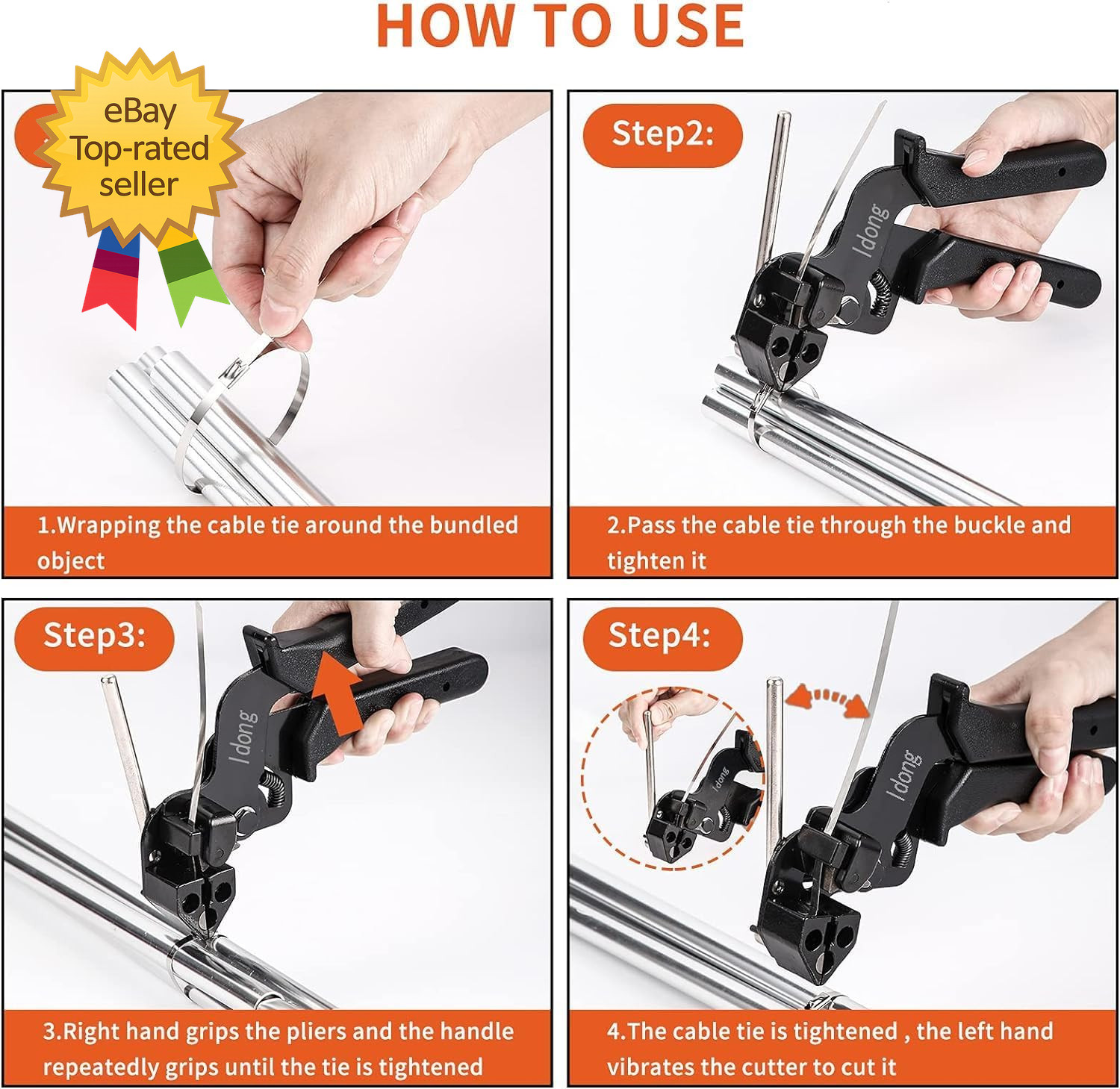 Metal Cable Tie Gun Kit with 100 Stainless Steel Cable Ties Zip Tie Tool Set 80C