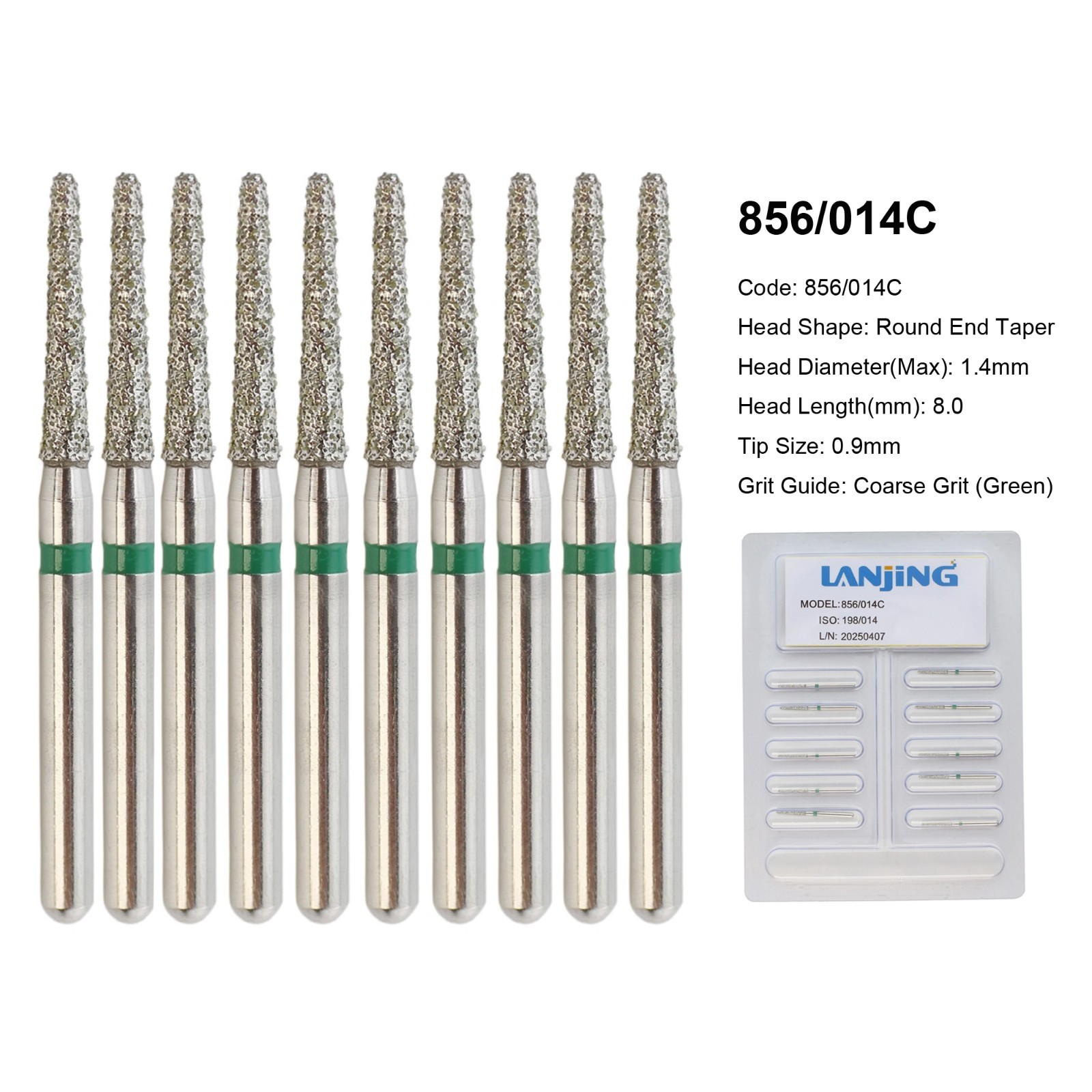 Dental Diamond Burs FG Round End Taper Super Coarse Fine Grit High Speed 856 850