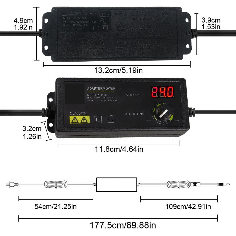 Adjustable Voltage 3 to 24V AC / DC Switch Power Supply Adapter W/LED Display US