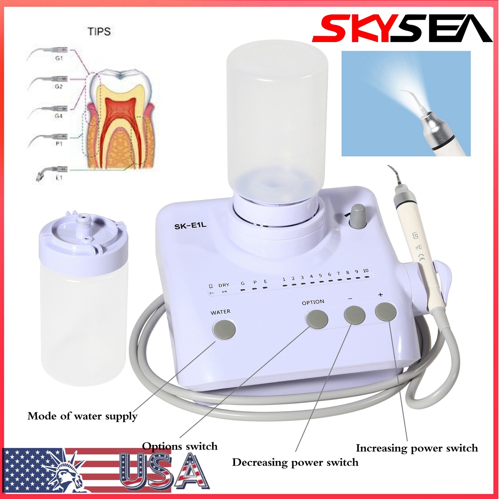 Dental LED Ultrasonic Piezo Scaler w/ auto water supply Fit EMS Woodpecker USA