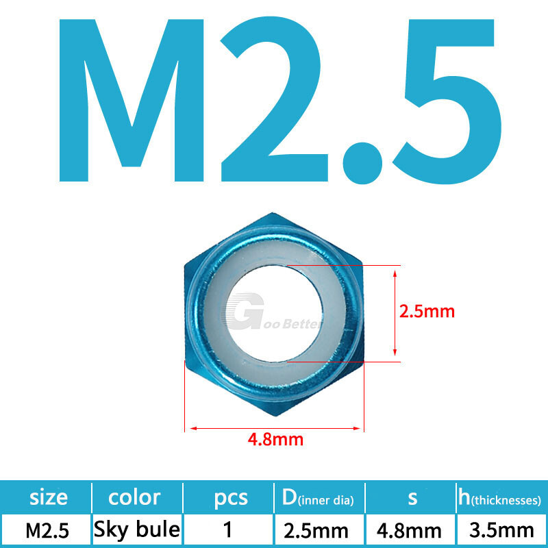 M2.5 Aluminum Alloy Lock Nut Nylon Insert Lock Nus Hex Locknut Multicolor Metric