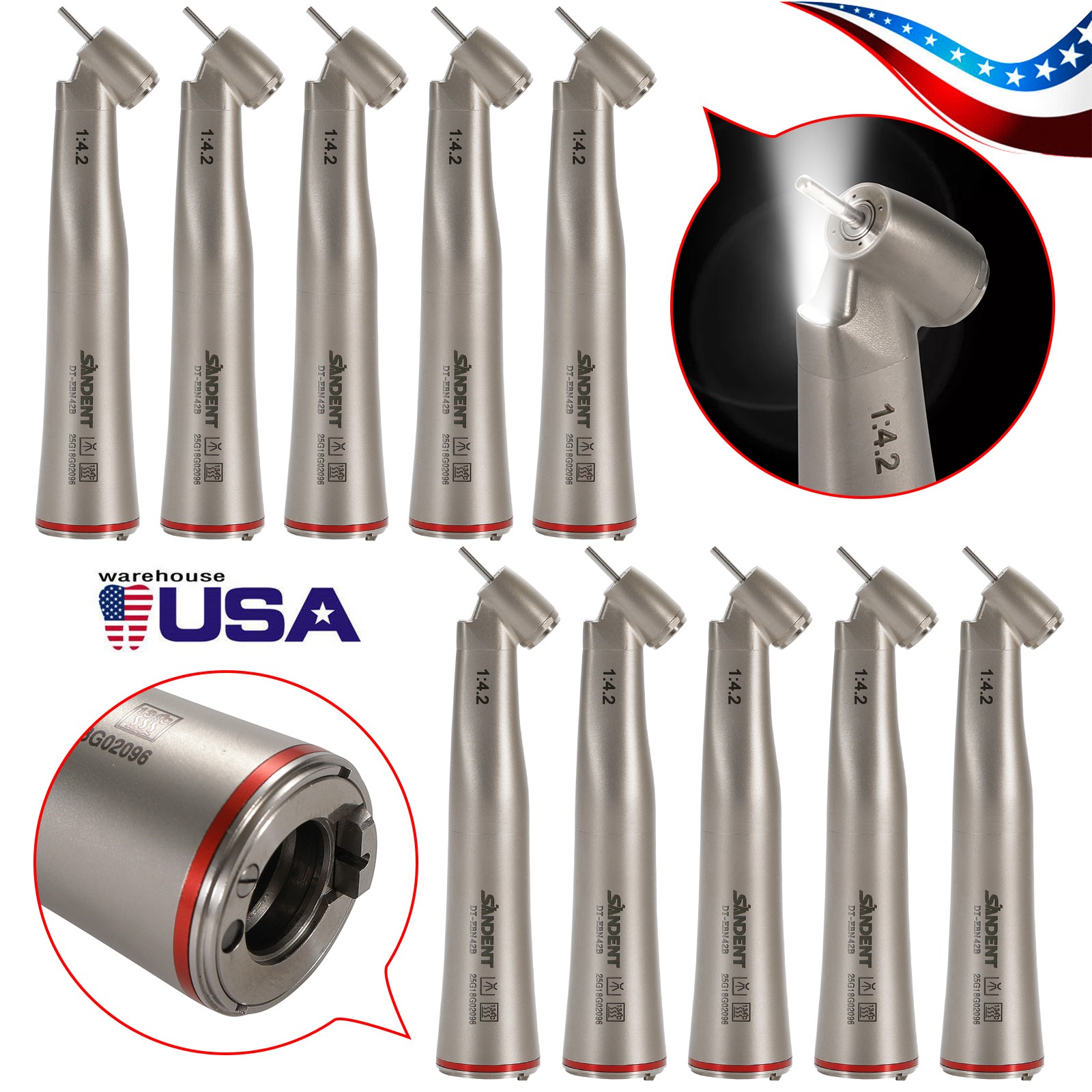 Dental 1:4.2 45° Fiber Optic Contra Angle Electric Surgical Handpiece For NSK