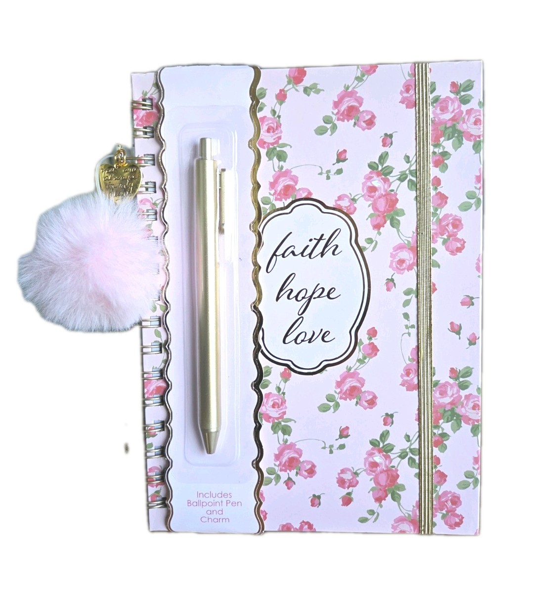 NWT Faith Hope Love Prayer Journal Reflection Notebook Lined With Pen and Charms