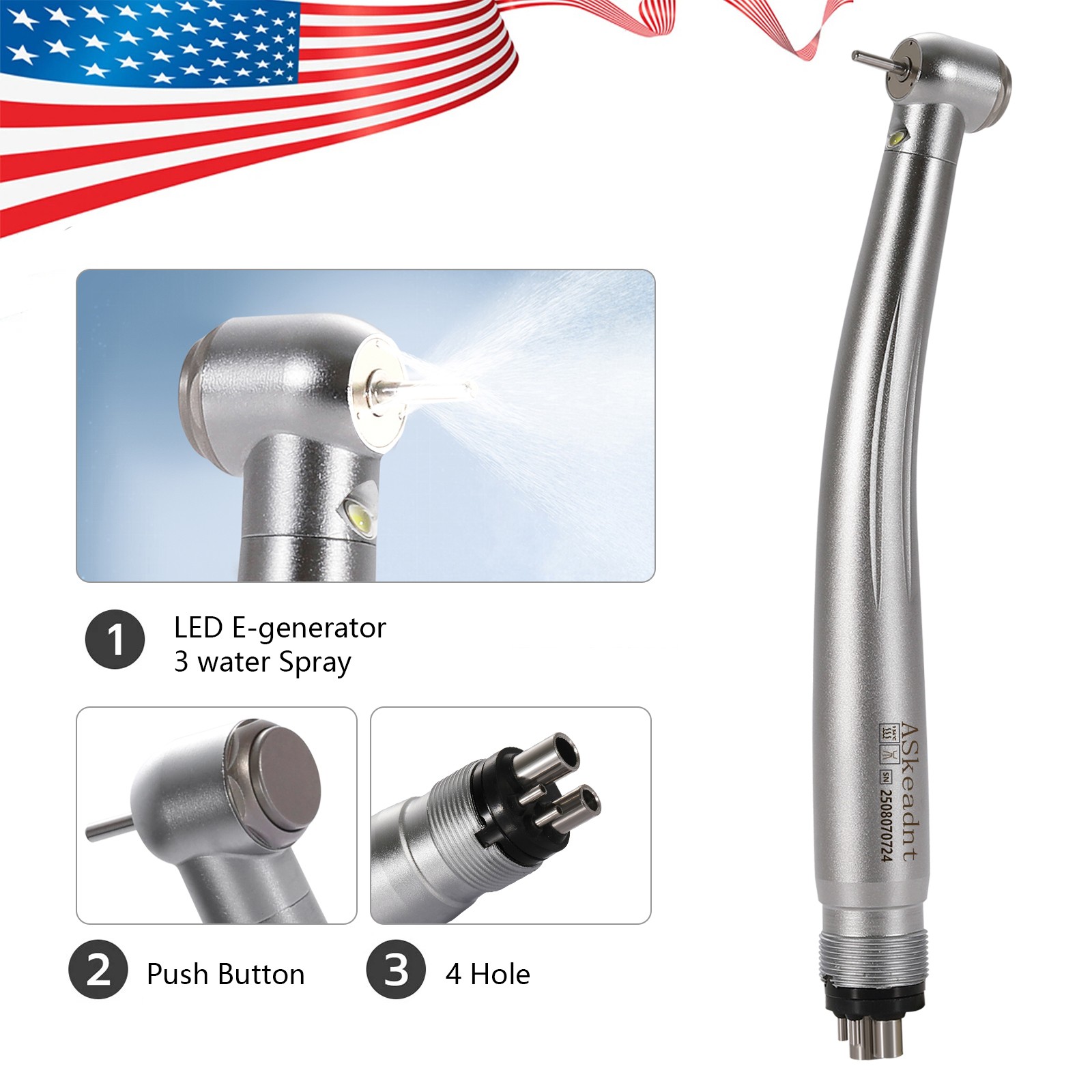 Dental PANA Max High Speed LED Handpieces NSK Type Internal Triple Spray Push US