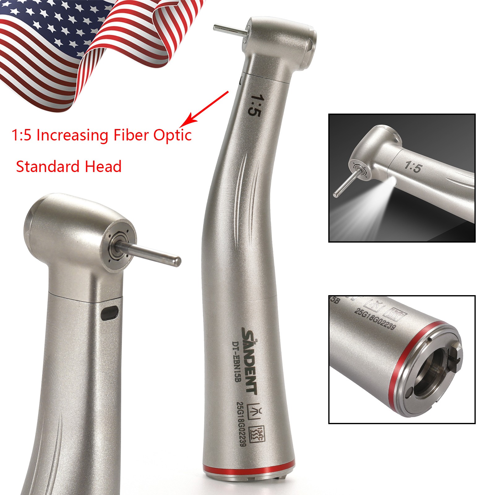 SANDENT 1:5 Increasing Fiber Optic LED Electric Contra Angle Handpiece UPS