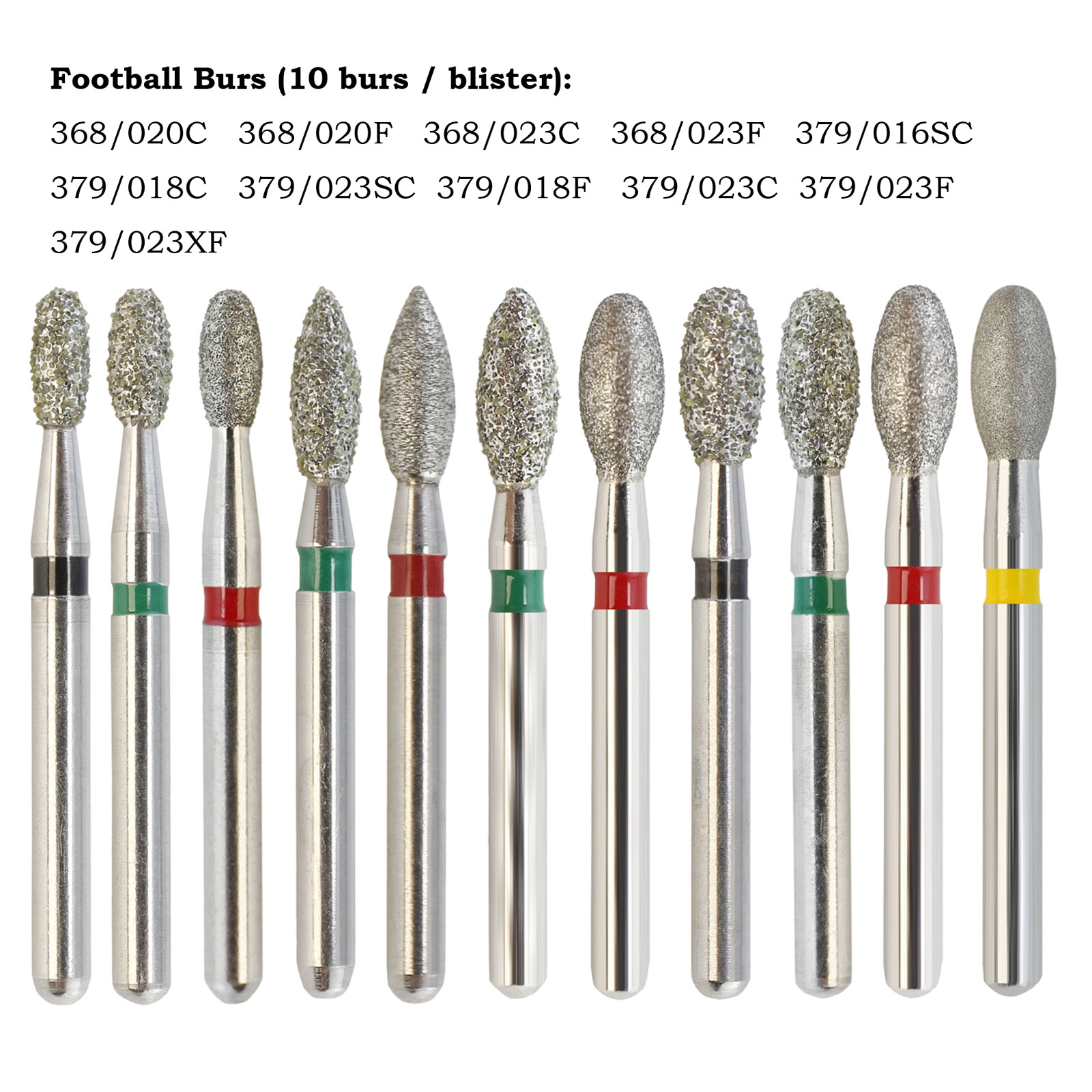 Dental Diamond Burs Football FG 368/023C 379-023F Egg Shape Coarse High Speed