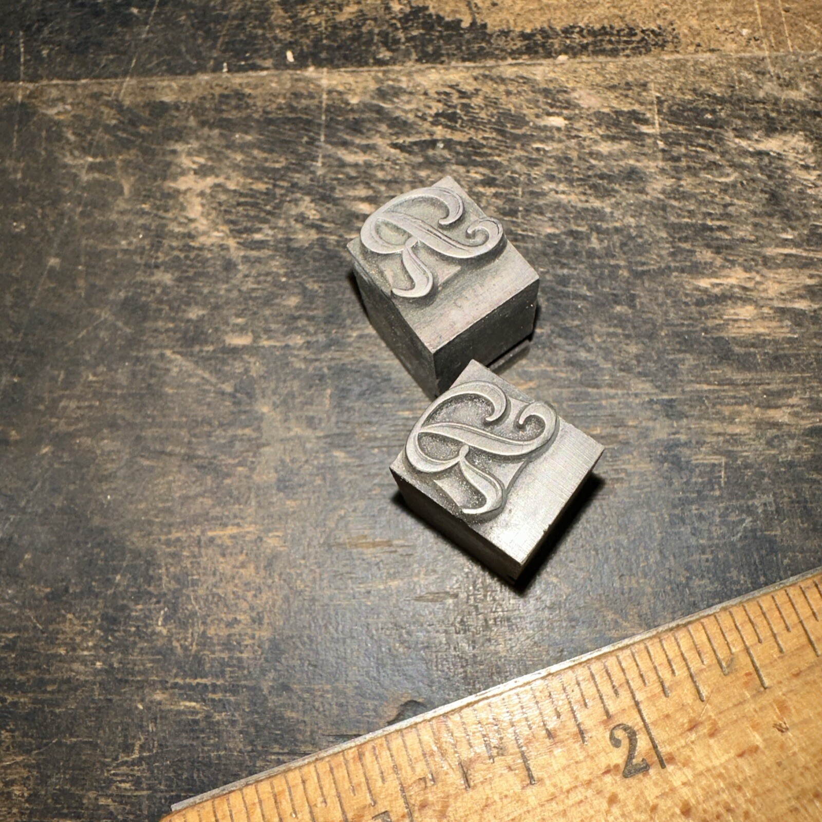 2 Print Blocks “ Letter R “ Lead Print Blocks, Nice Script