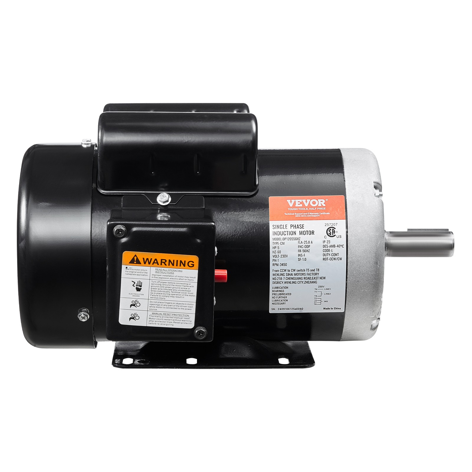 VEVOR 5HP Air Compressor Electric Motor 230V 3450RPM 56Hz Frame CW/CCW Rotation