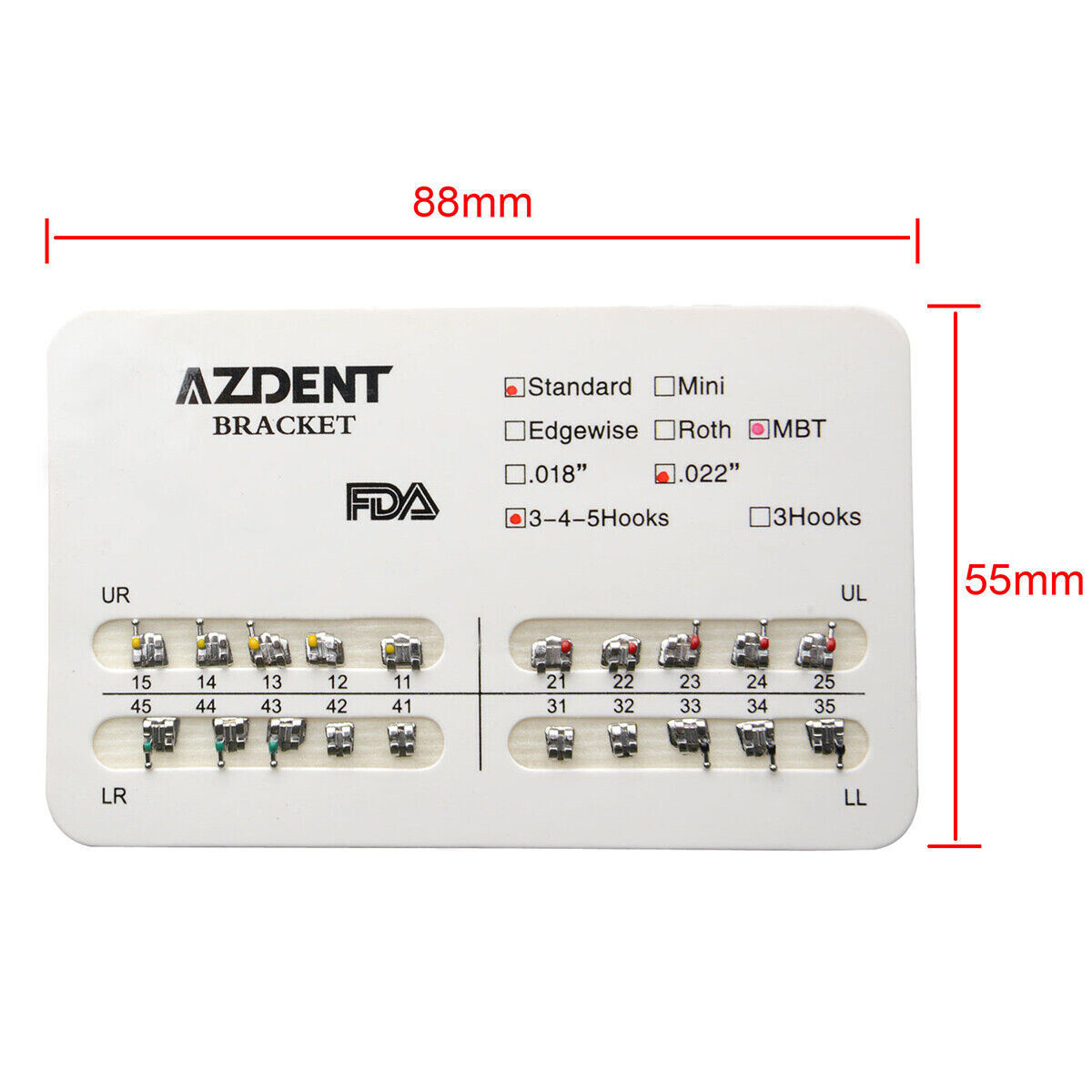 10 Packs AZDENT Dental Ortho Brackets Braces Metal Mini MBT/Roth.022 Hooks 345