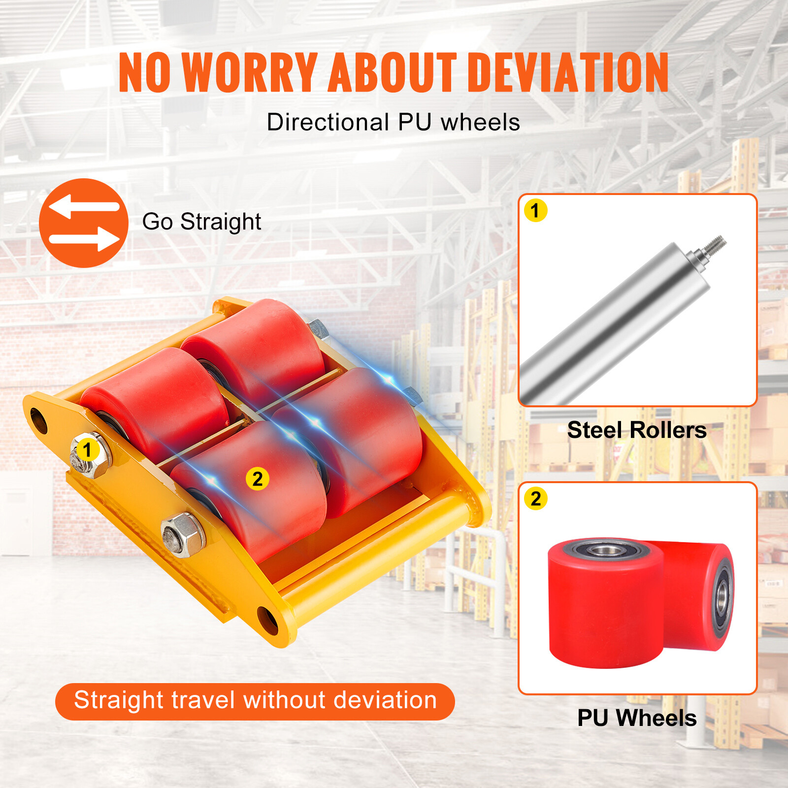 4PCS 17637LBS/8T Machinery Skate Dolly Machinery Mover Loading 4 PU Wheels