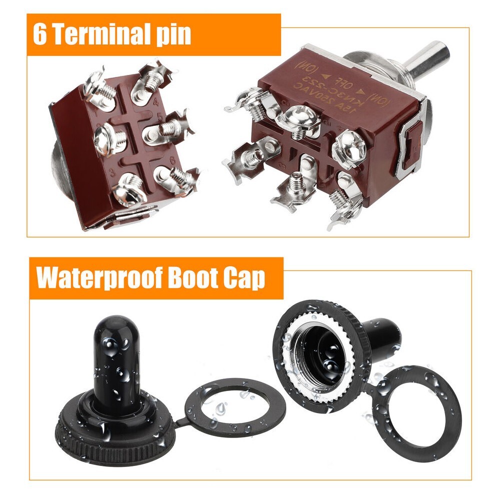 3X 3 Position 6Pin Toggle Switch Heavy Duty 20A 125V/15A 250V DPDT (ON)-OFF-(ON)
