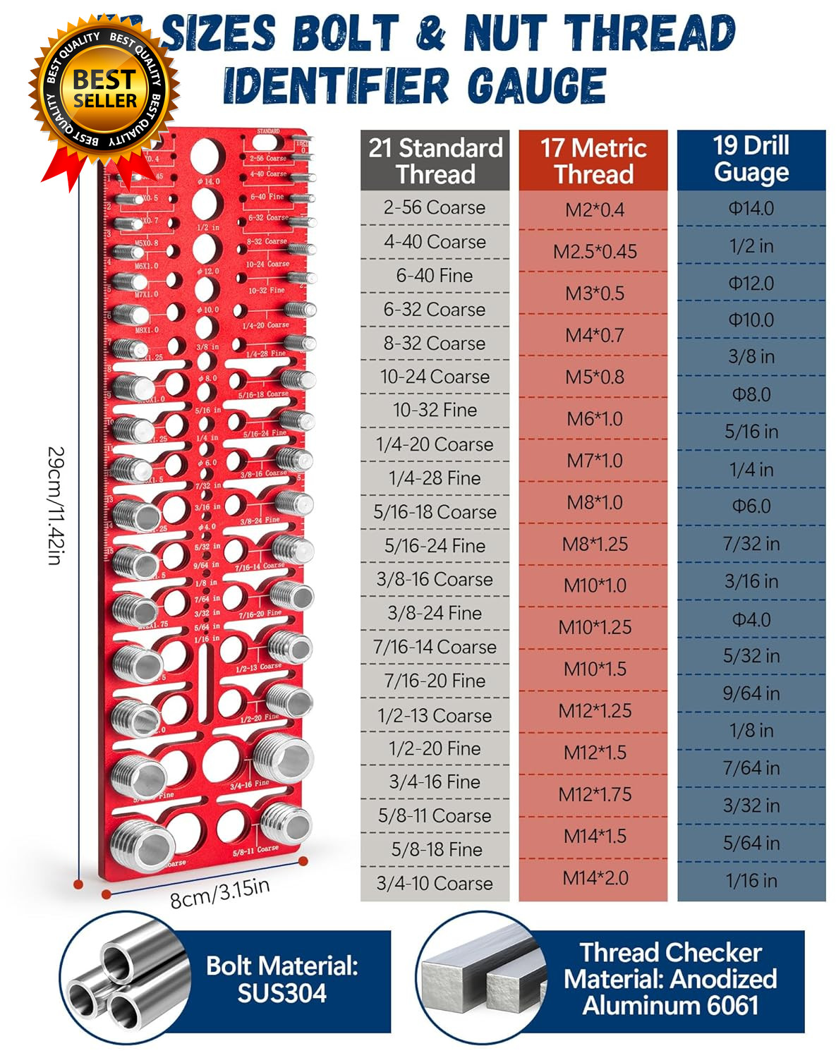 57 Nut and Bolt Thread Checker – Thread Checker Standard and Metric Bolt