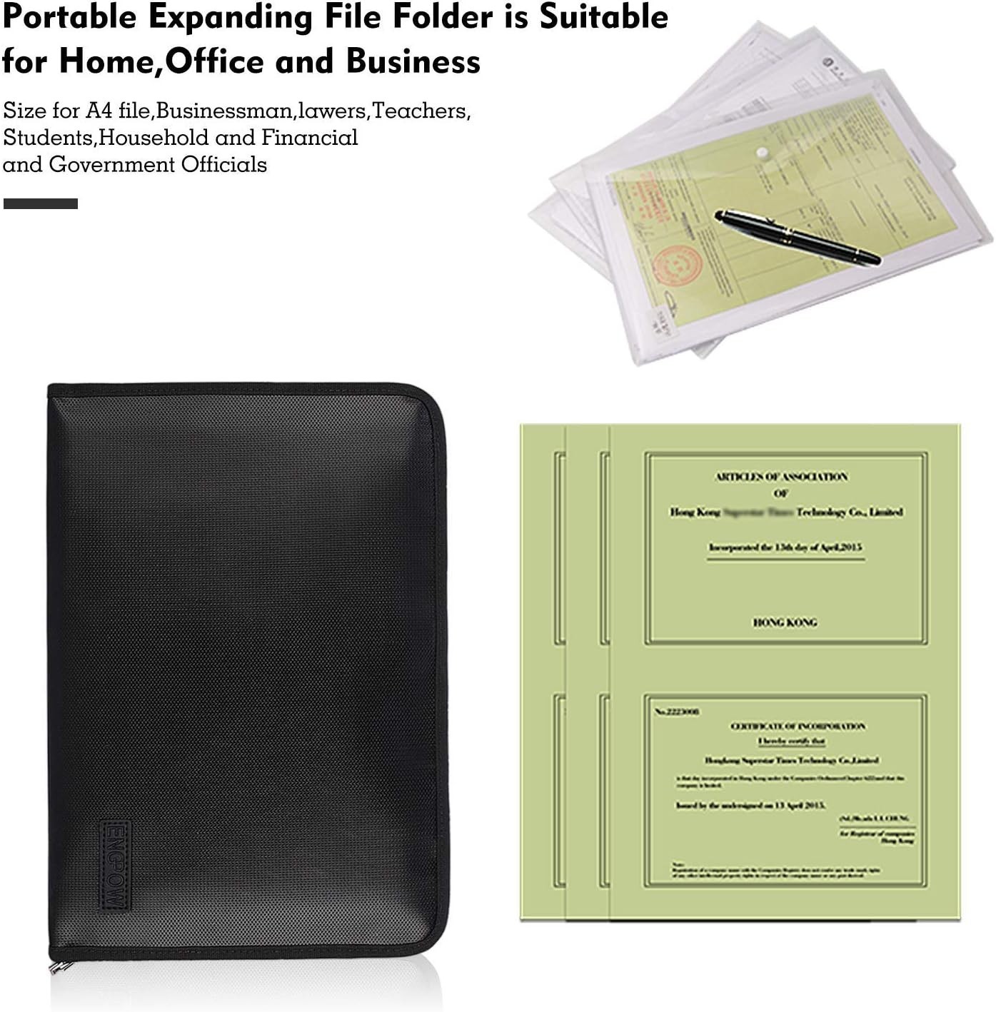 Durable Waterproof Document Pouch with Fireproof Features and Zipper Closure
