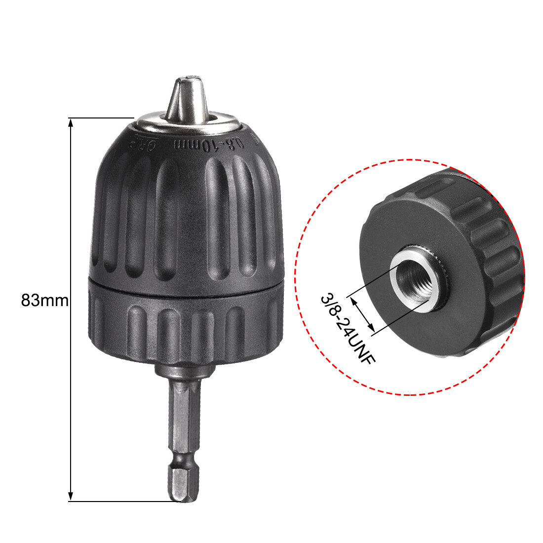 3/8″ Keyless Drill Chuck Hex Shank Adapter 0.8-10mm 3-Jaw for Cordless Drill