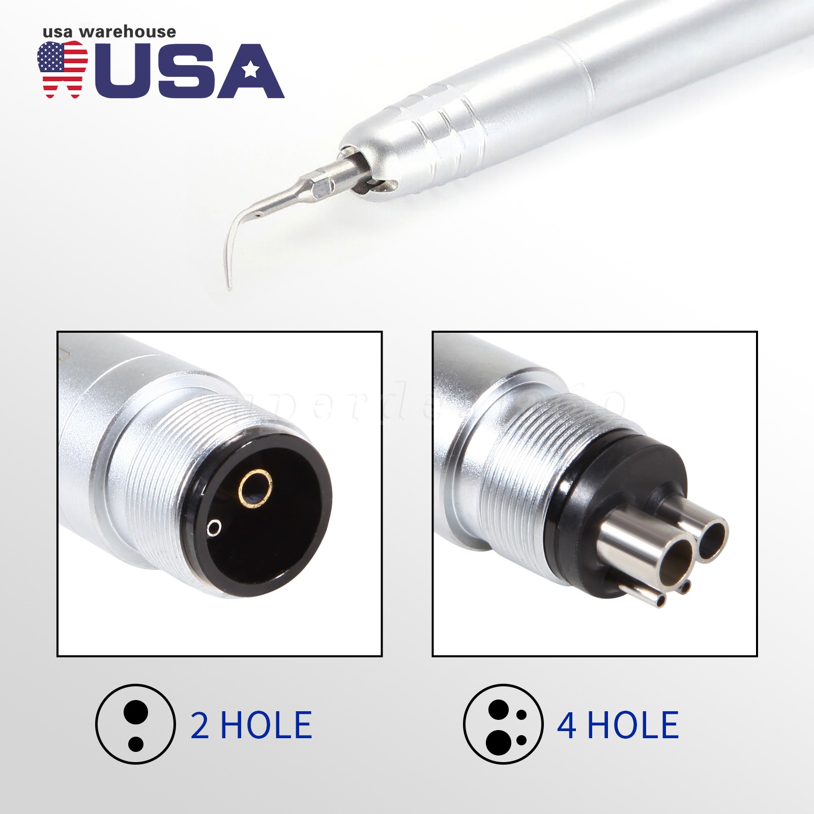 Dental Ultrasonic Air Perio Scaler Handpiece Hygienist 2/4Hole W/ 3 Scaling Tips