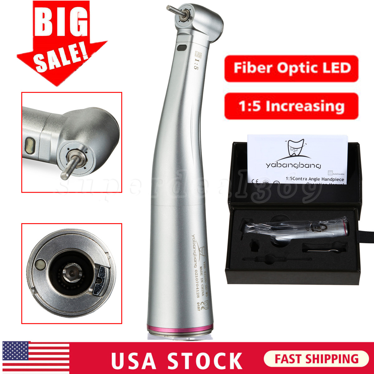 Dental 1:5 Increasing LED Contra AngleHandpiece fit NSK KaV Electric Motor