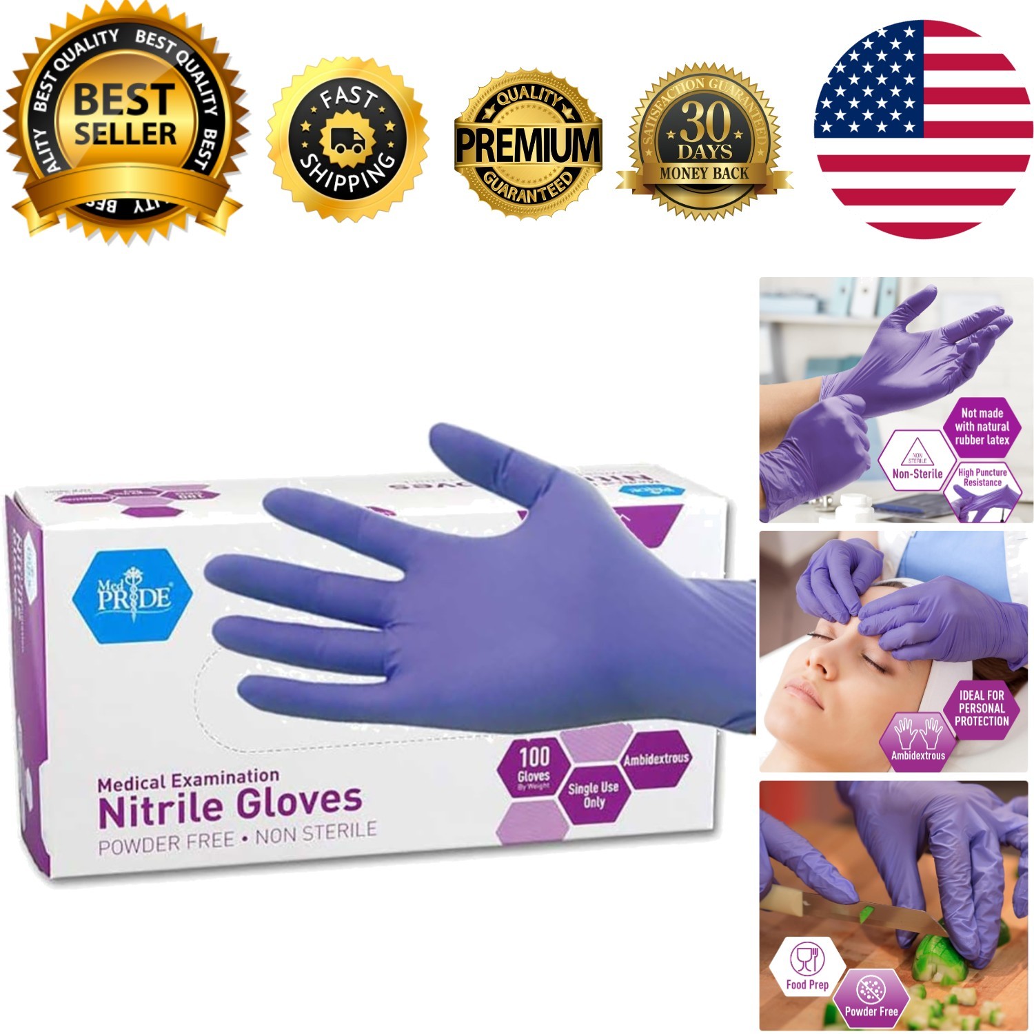 Ambidextrous Powder-Free Nitrile Gloves – Iris Blue, Comfortable Fit, 100 Pack