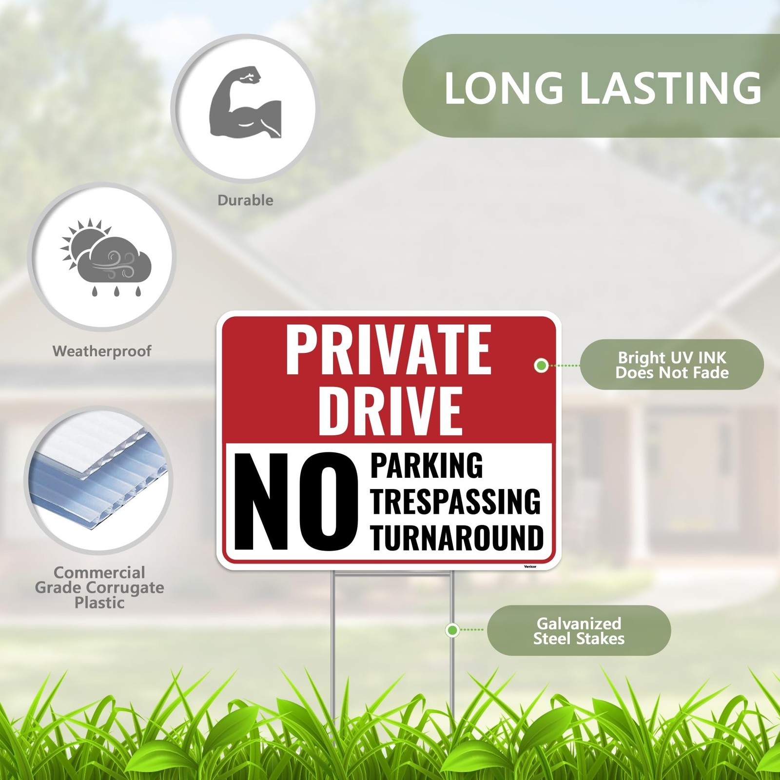2PC Private Driveway No Turnaround Sign with Stake, 12 Inches by 9 Inches – C…