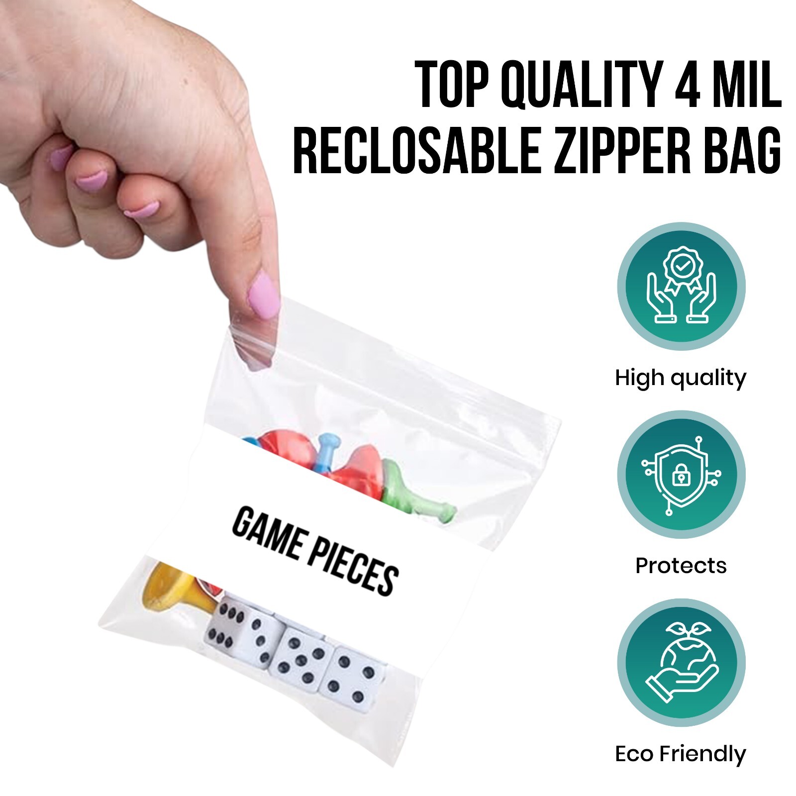 WHITE BLOCK HEAVY DUTY 4 Mil Clear Zip Seal Bags Reclosable Top Lock Plastic