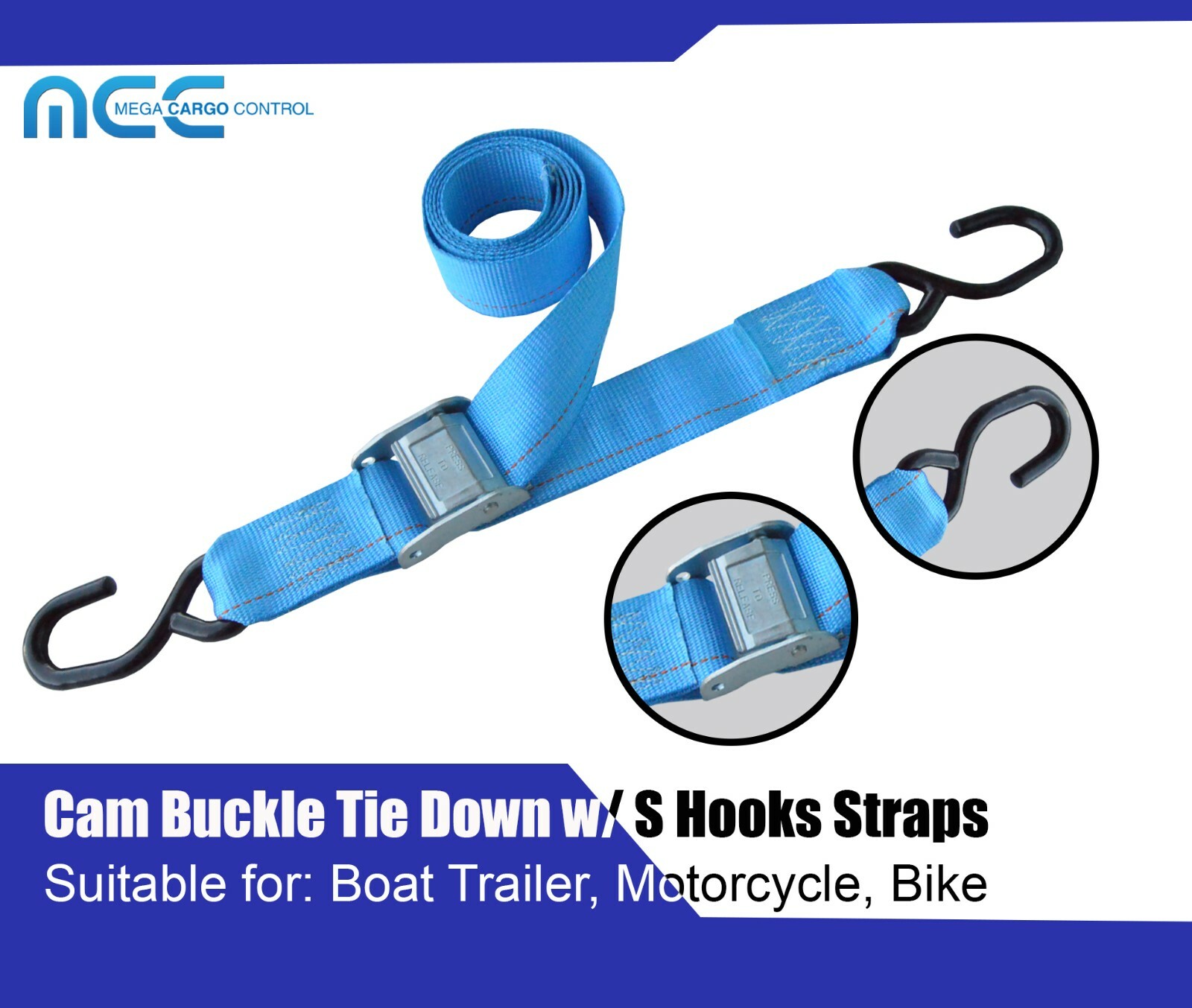 2 Pack 2″x6′ Cam Buckle Tie Down Strap w/S Hook for Motorcycle Boat Trailer Bike