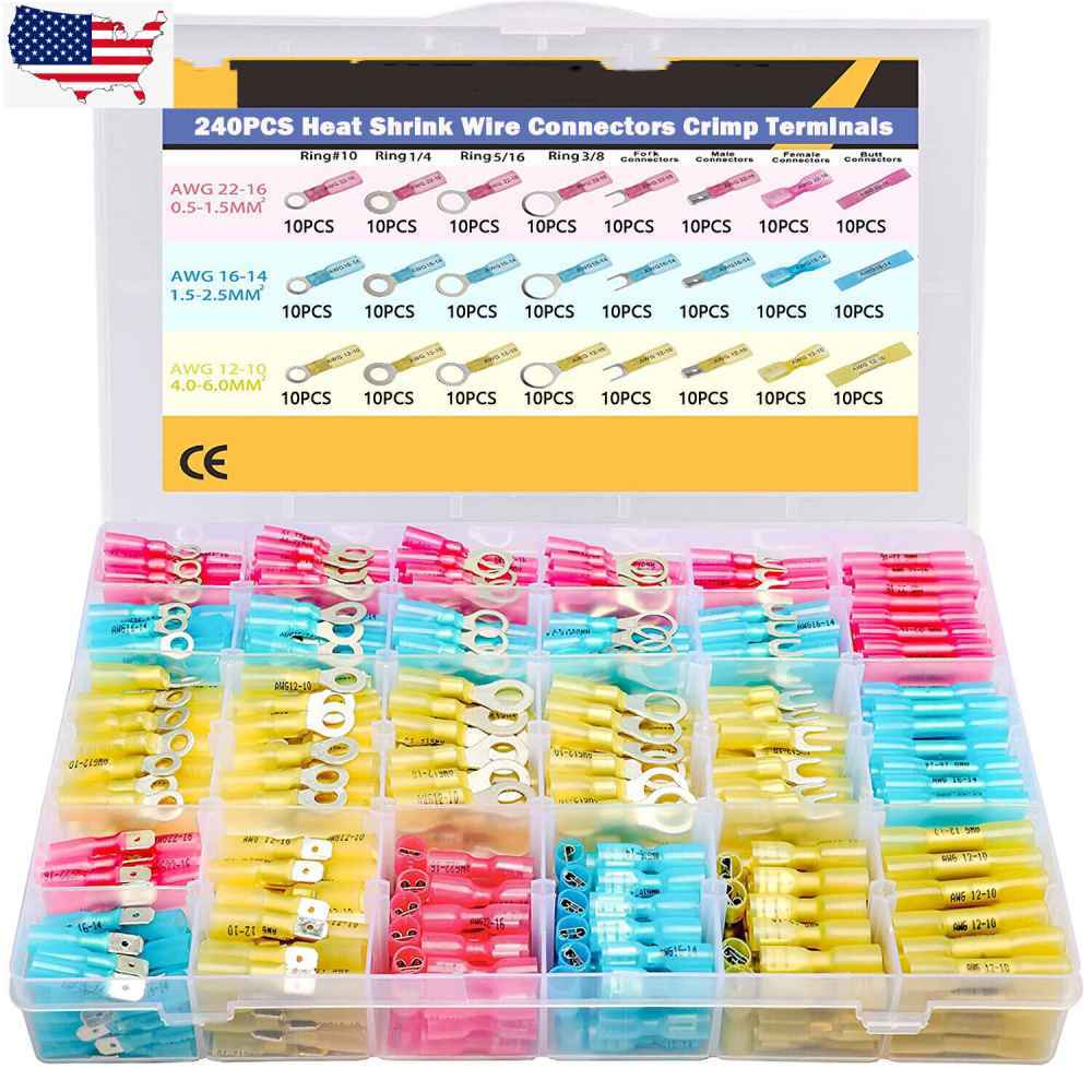 240pcs/Set Heat Shrink Marine Automotive Terminals Waterproof Wire Connectors