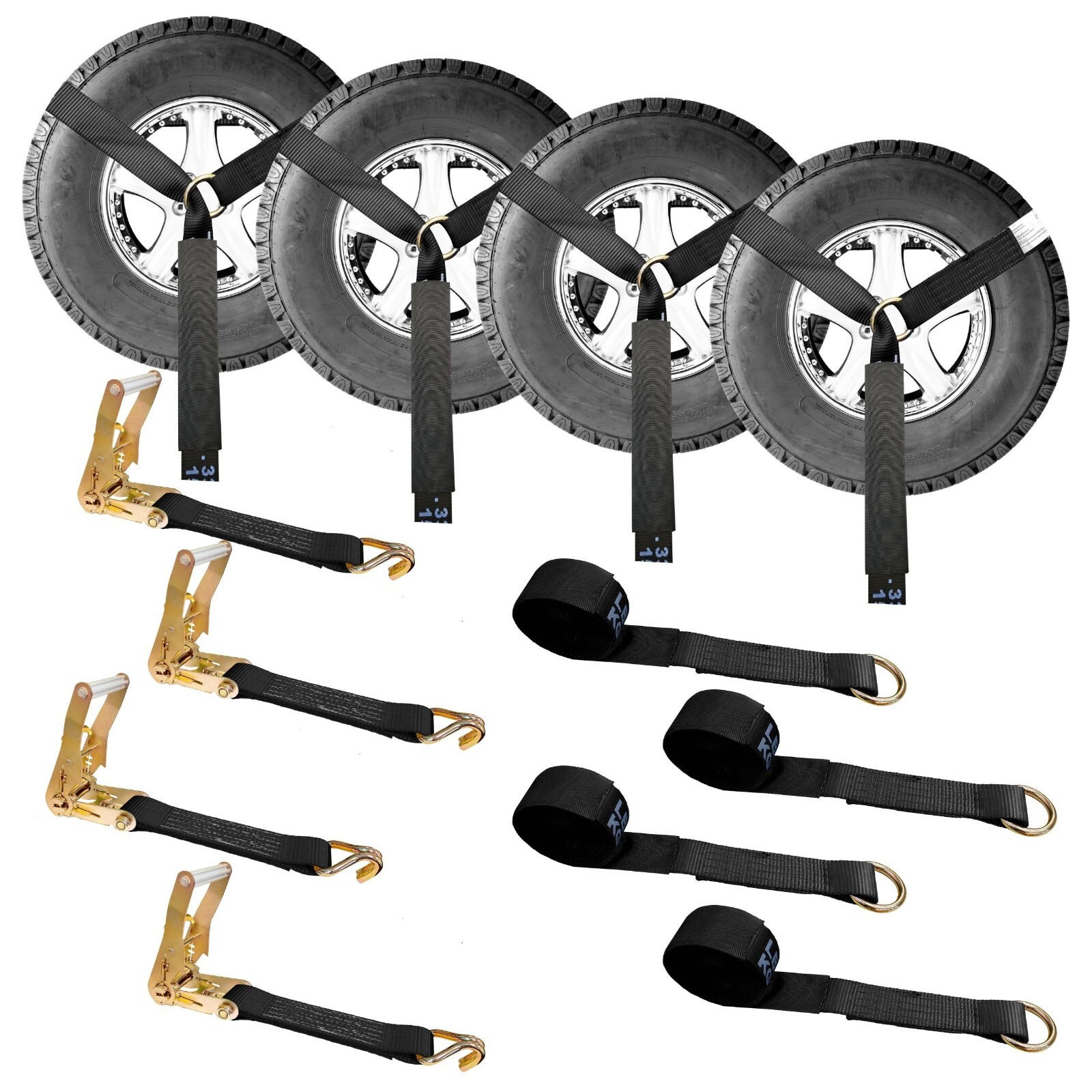 USA 4 Pack 2″ x 10′ Side Mount Wheel Net Tie Down Kit w/Wire J Hook Auto Hauler