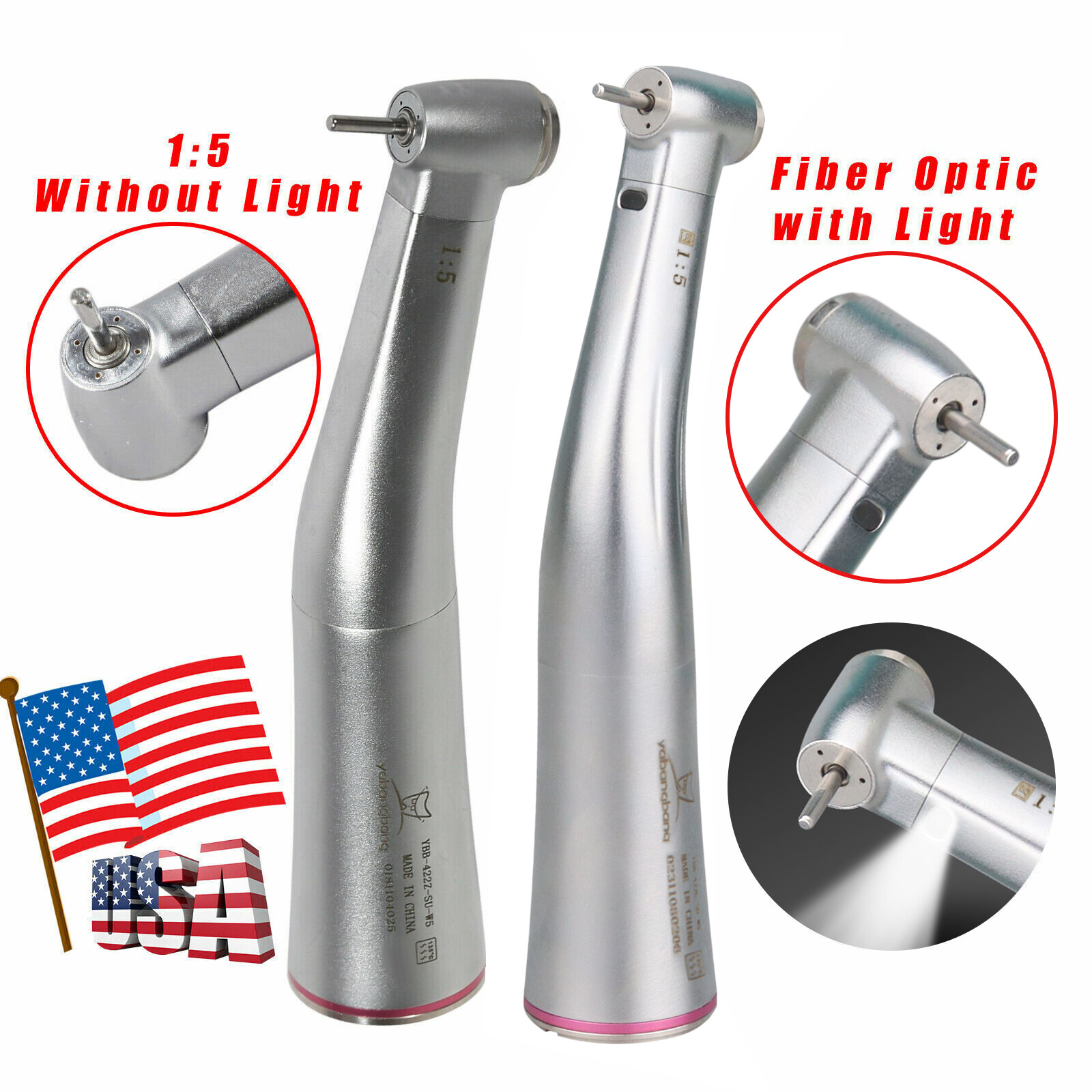 Dental LED Fiber Optic / NO-LED 1:5 Contra Angle High Speed Handpiece Turbine