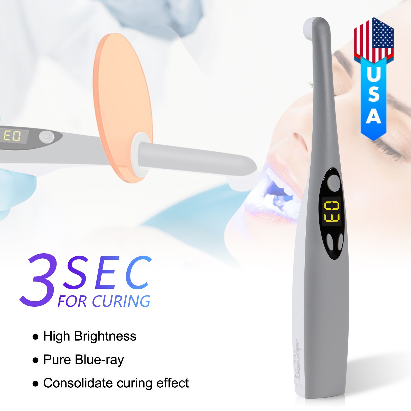 Dental Cordless Led Curing Light 3 Second iLED Cure Lamp Woodpecker DTE Style