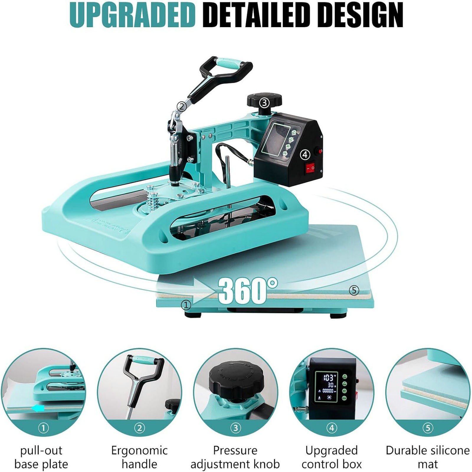5 in 1 Heat Press Machine 15″x15″ T-Shirt Transfer Sublimation W. 30OZ Tumbler