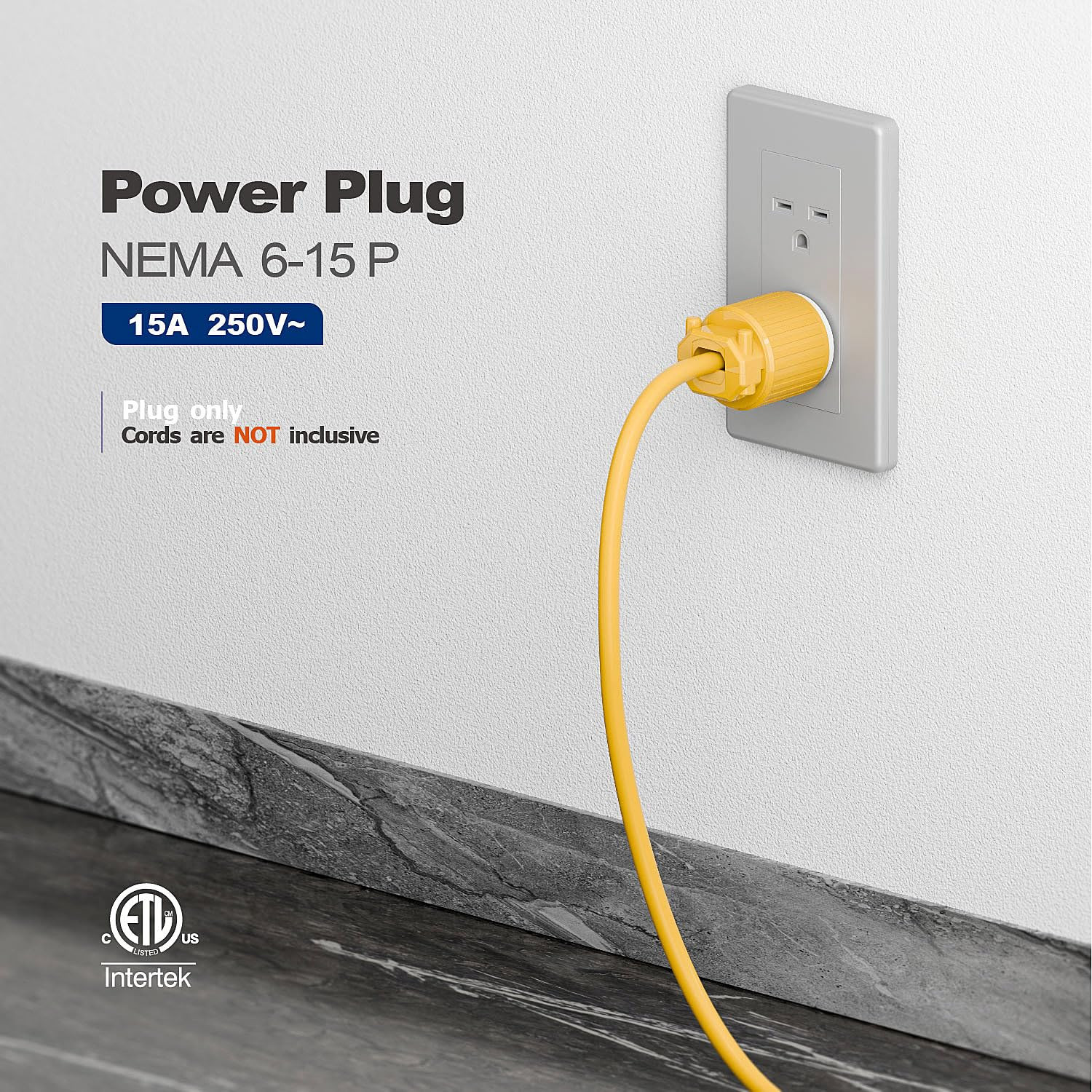 NEMA 6-15P Male Plug, ETL Listed 15AMP/250VOLT,15A Straight DIY Male, Usa/Canada
