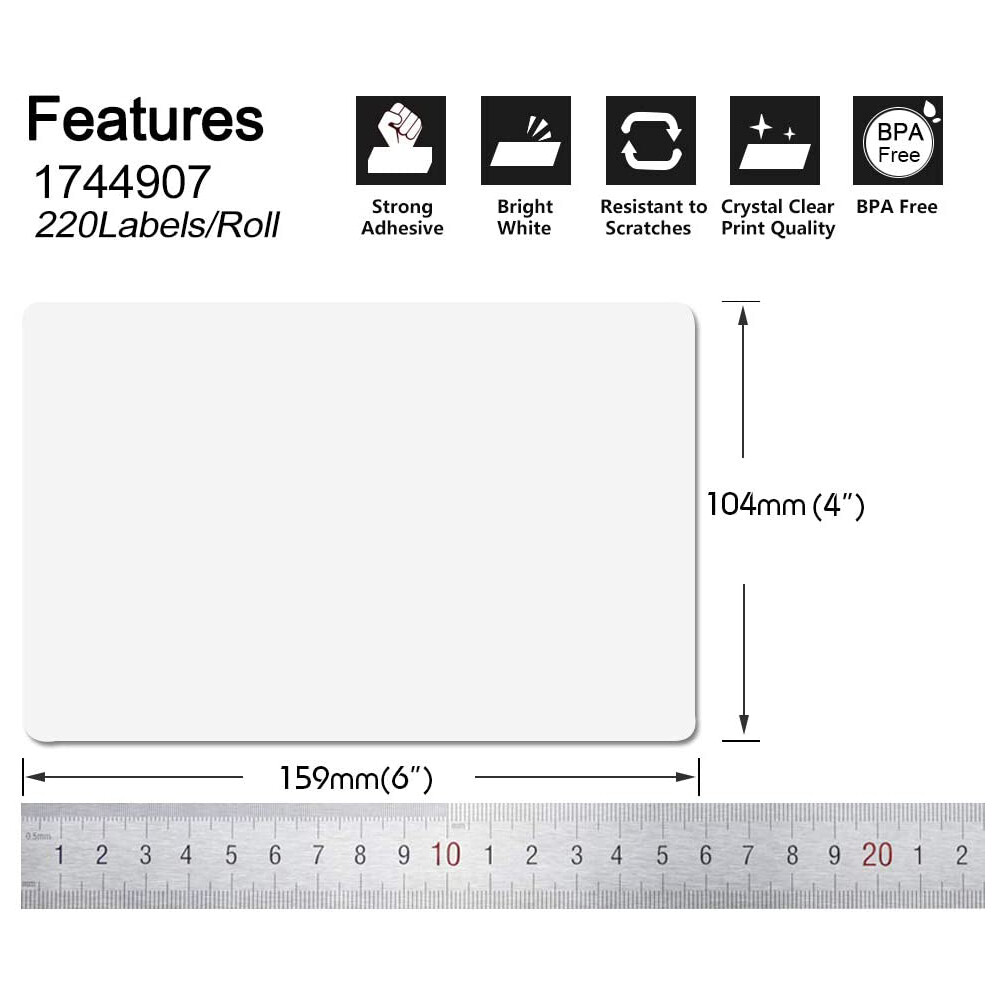 220/Roll Compatible DYMO 4XL1744907 4″X6″ Direct Thermal Shipping Postage Labels