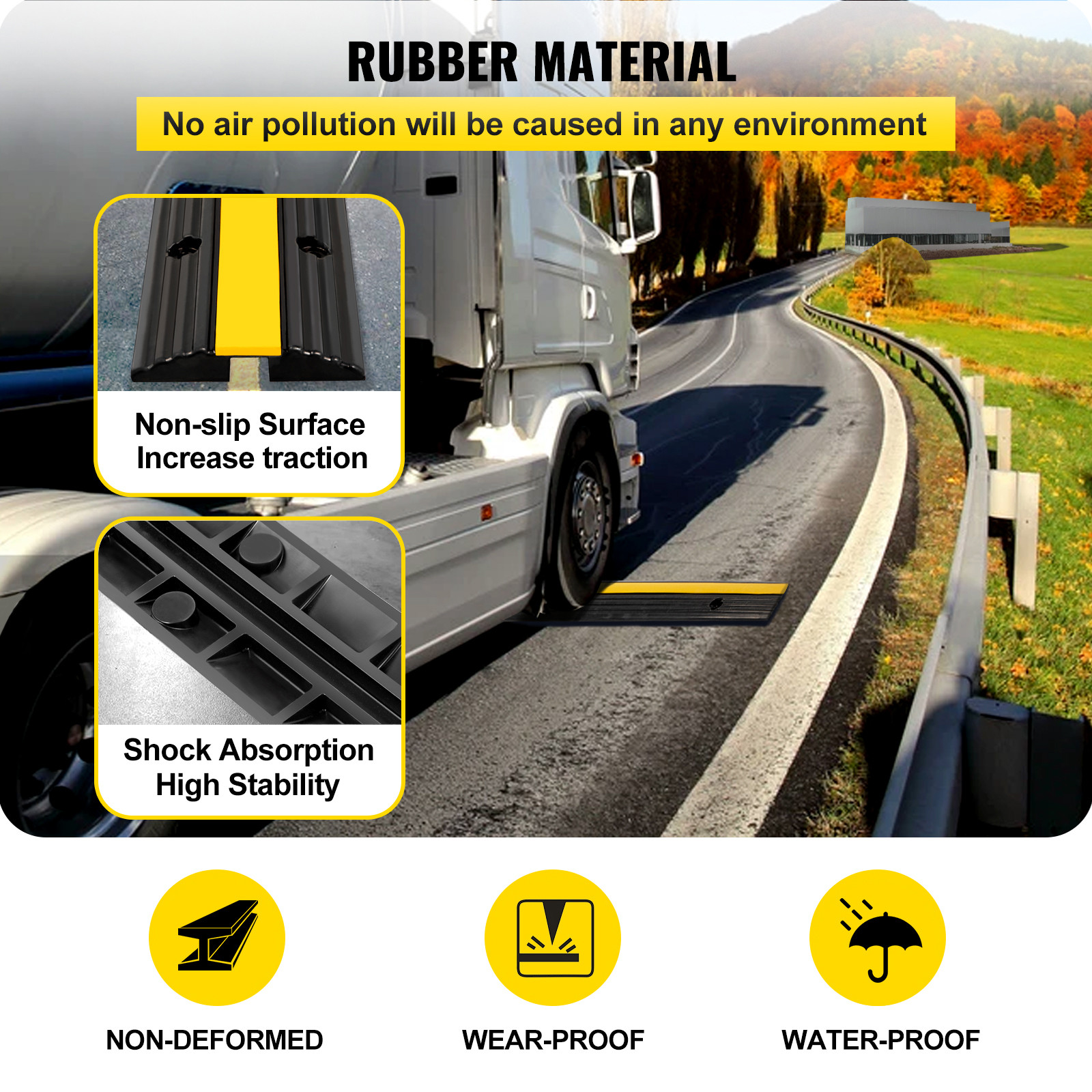 VEVOR 4 Pcs Speed Bumps 1 Channel Wire Hose 22000lbs Cable Protector Ramp